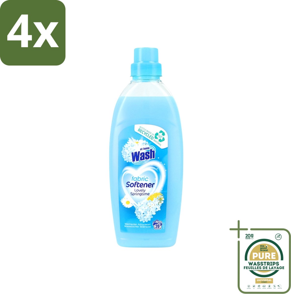 At Home - Wash - Wasverzachter - Lovely Springtime - 20 Wasbeurten - Voordeelverpakking - 4 stuks - Wasverzachter voor alle stoffen - Wasverzachter fris