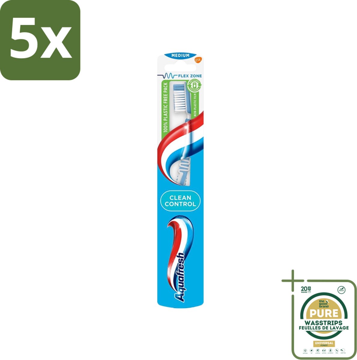 5 x Aquafresh Tandenborstel Clean Control Medium - Grootverpakking - Tandenborstel - Tandenborstel Clean Control - Tandenborstel Medium - Tandenborstel Voor Tandvleesbescherming - Tandenborstel Voor Tandplakvermindering