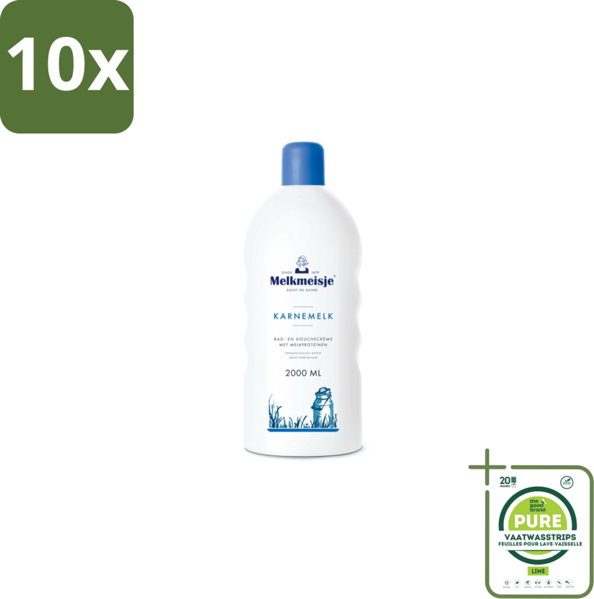 10 x Melkmeisje Bad en Douche Crème Karnemelk 2000 ml - Grootverpakking - Bad En Doucheschuim - Karnemelk Badschuim - Melkmeisje Badschuim - Voedend Badschuim - Milde Badschuim