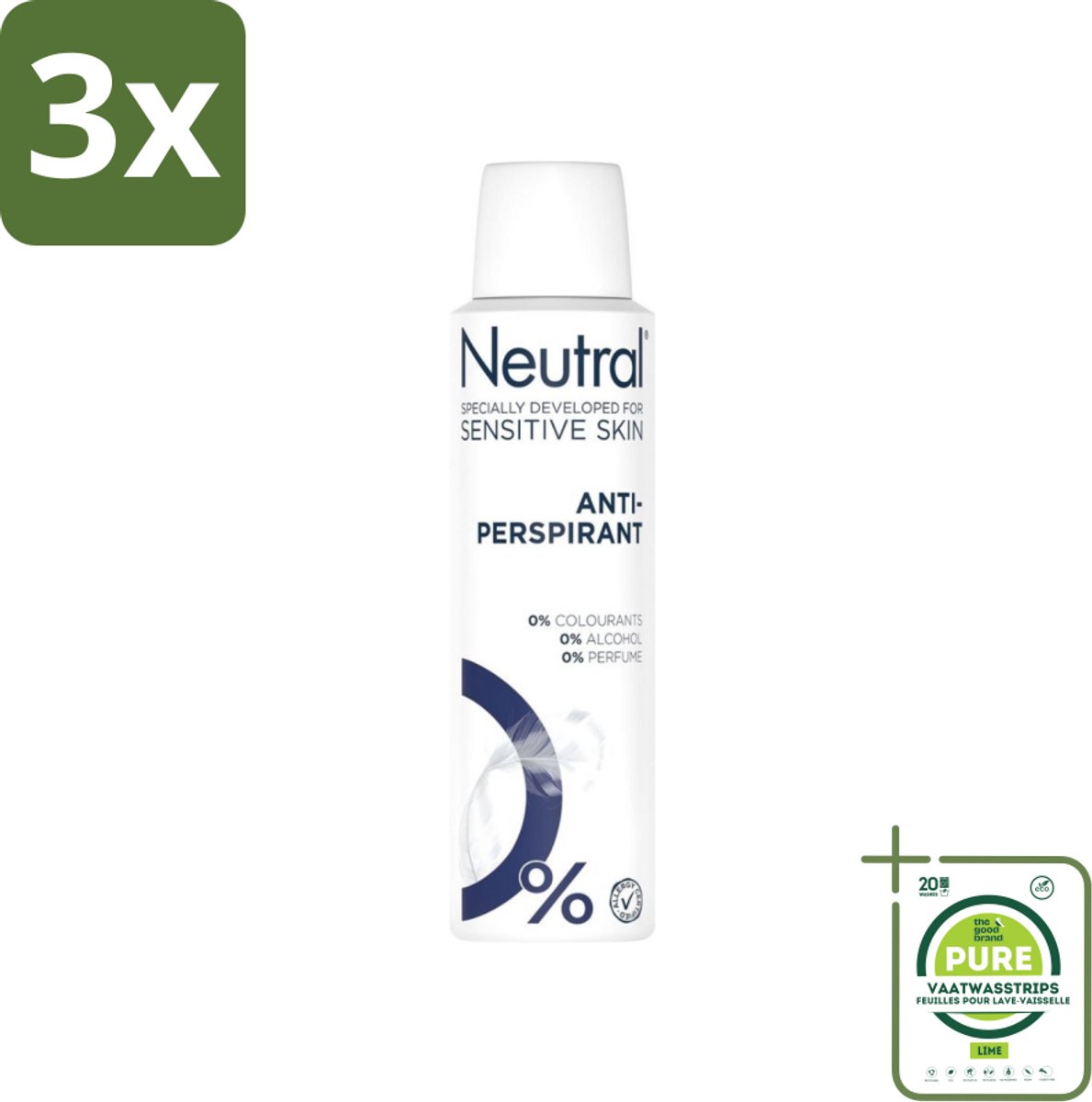 3 x Neutral - Deodorant Spray - Anti-perspirant - Gevoelige Huid - 0% Kleurstof, Parfum & Alcohol - 150 ml - Grootverpakking - Neutral Anti-transpirant - 0% Parfum - 0% Kleurstof - 0% Alcohol - Gevoelige Huid