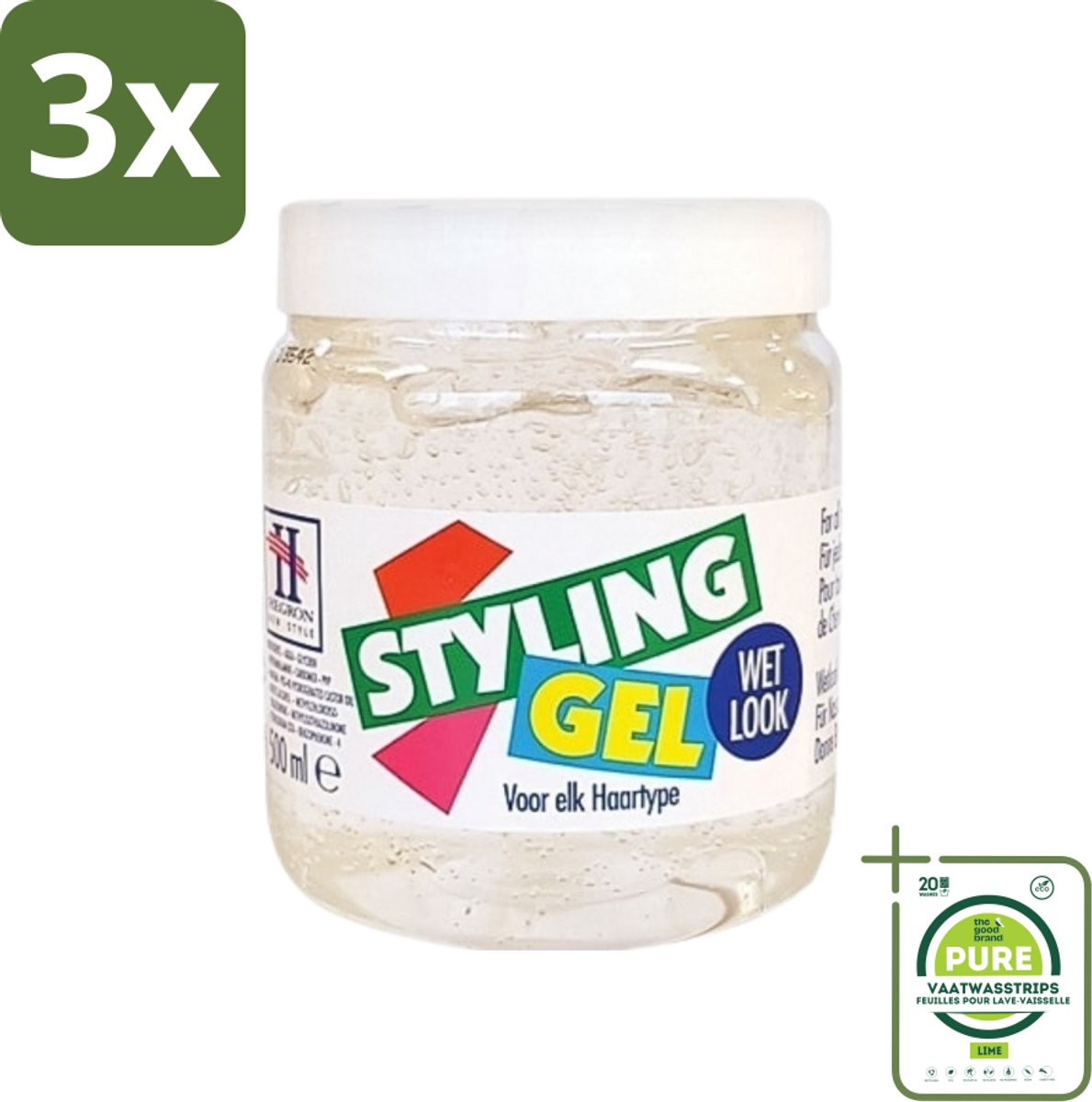 3 x Hegron - Styling Gel - Wetlook Wit - Glanzende Afwerking - 150 ml - Grootverpakking - Styling Gel - Wetlook Gel - Haar Styling - Haar Glans - Haartype