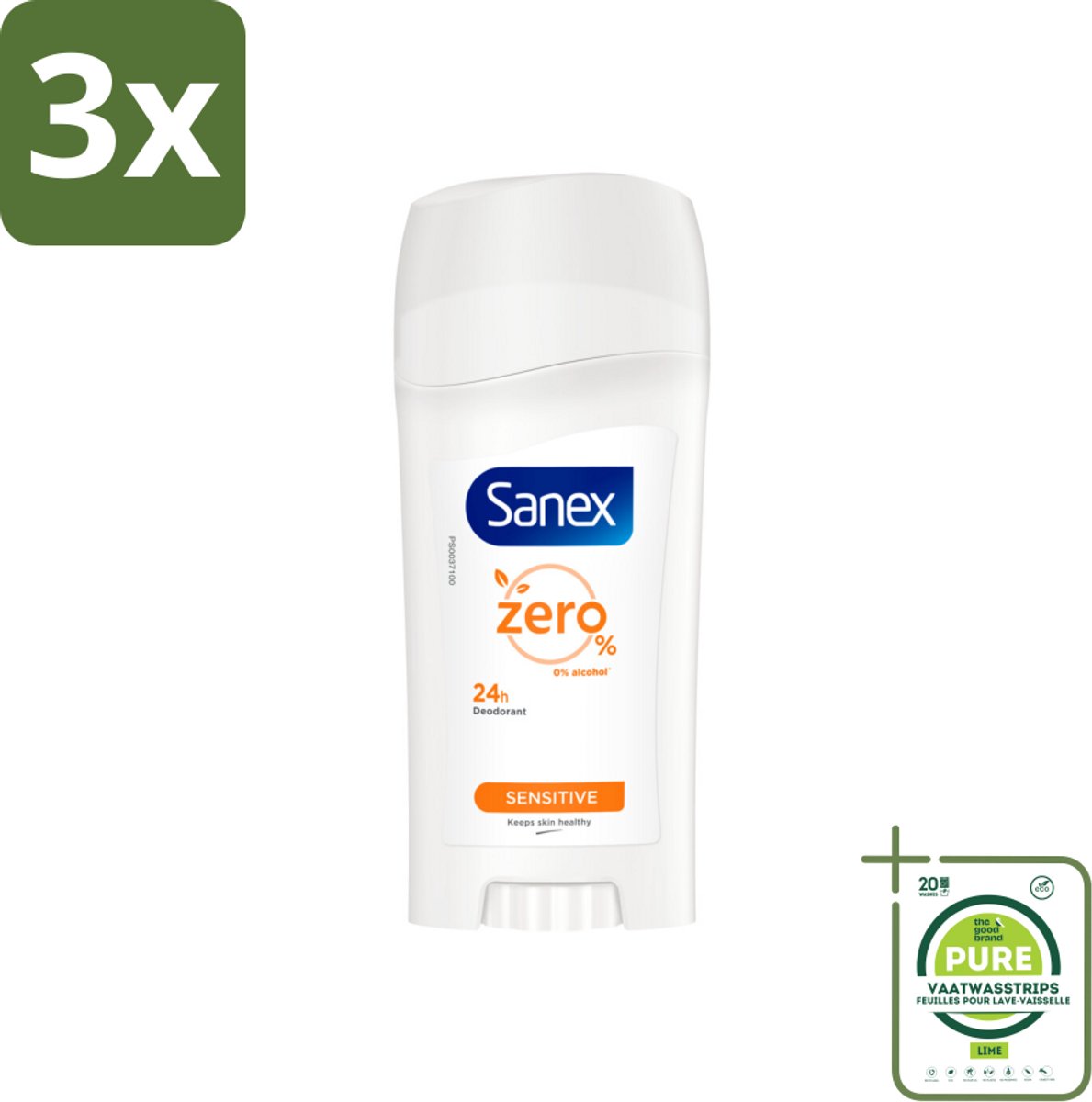 3 x Sanex Deodorant Stick Dermo Sensitive 65 ml - Grootverpakking - Deodorant Stick - Gevoelige Huid - Alcoholvrij - 24 Uur Bescherming - Huidbescherming