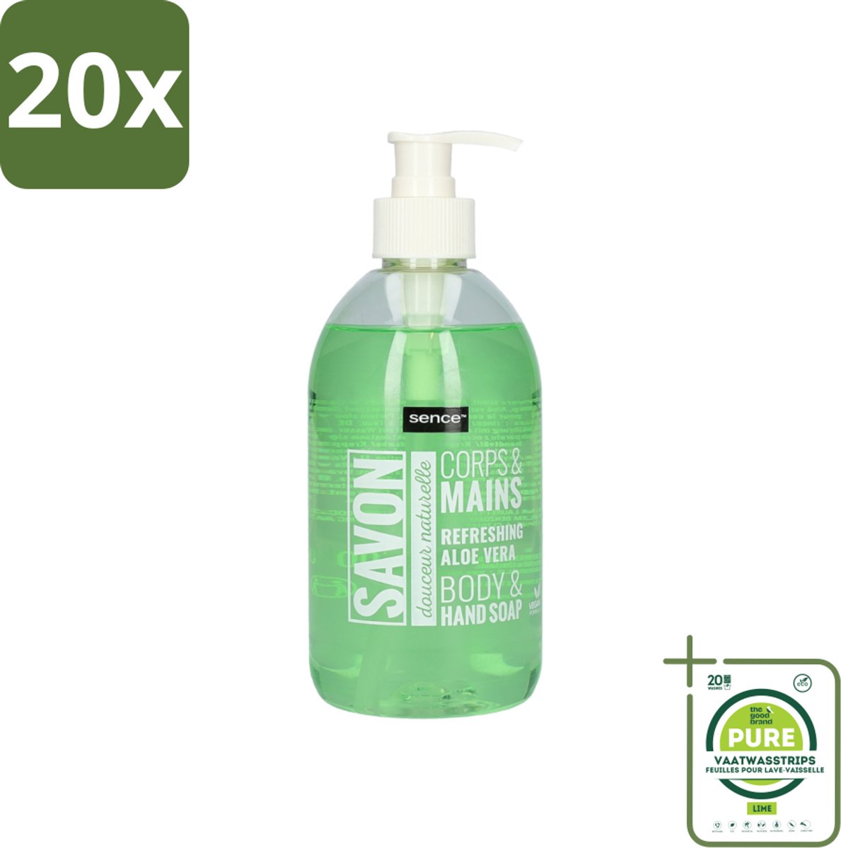 20 x Sence - Refreshing Aloe Vera - Handzeep - Savon - 500 ml - Grootverpakking - Aloe Vera Handzeep - Handverzorging - Hydraterende Handzeep - Frisse Handen - Vloeibare Handzeep