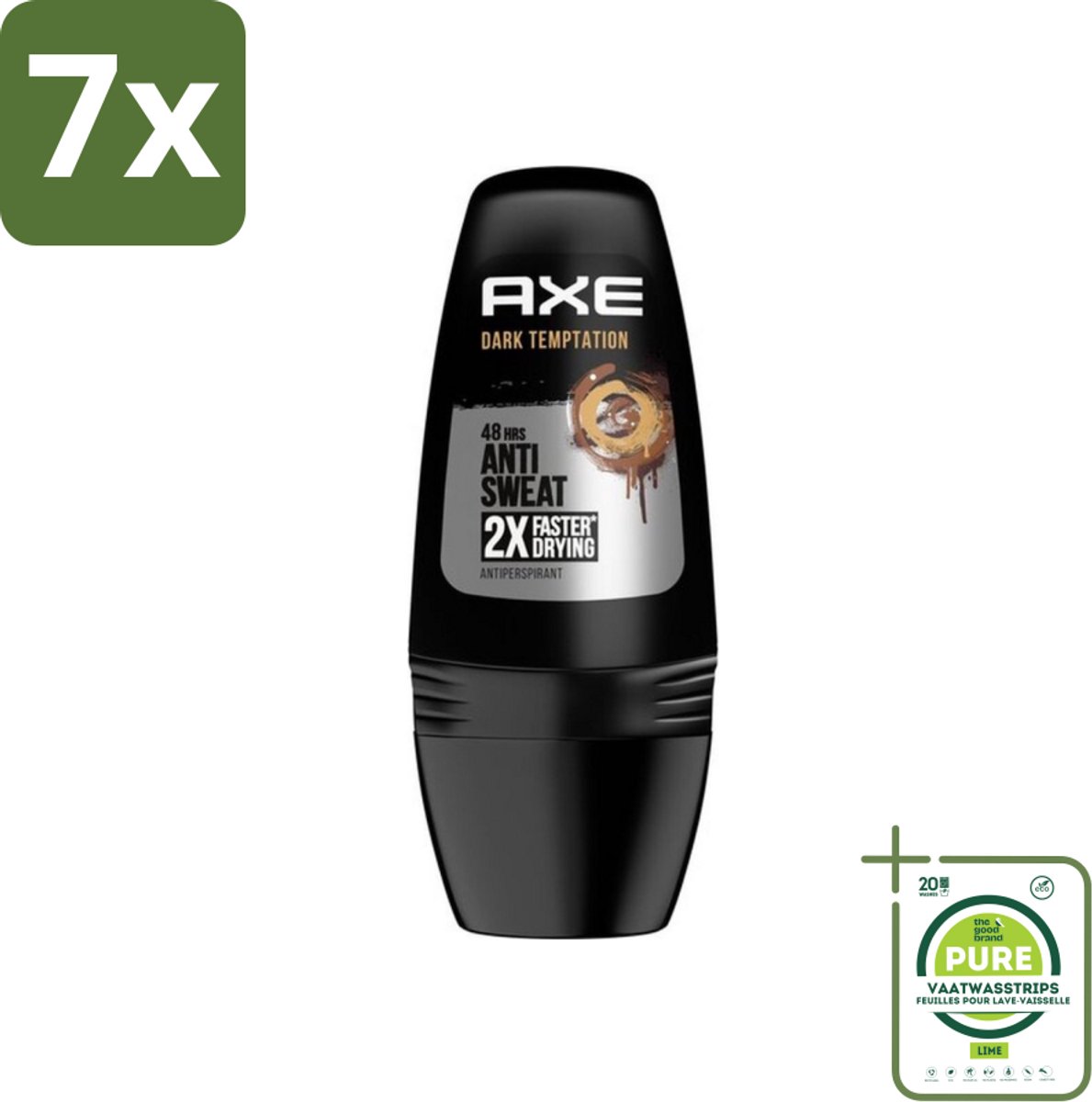 7 x Axe - Deodorant Roller - 48hrs Anti Sweat - Dark Temptation - Anti-transpirant - 50 ml - Grootverpakking - 48 Uur Bescherming - Antitranspirant Roller - Zweetbevochtiging - Geur - Chocolade