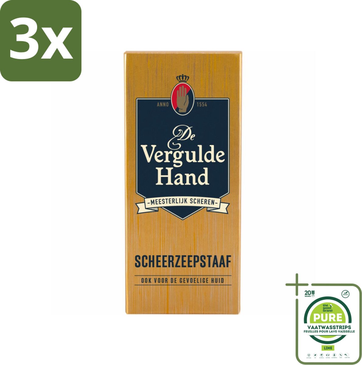 3 x Vergulde Hand Scheerzeepstaaf 75 gr - Grootverpakking - Scheerzeepstaaf - Scheerbeleving - Gladder Scheerresultaat - Baardharen Rechtop Staan - Authentieke Scheerbeleving