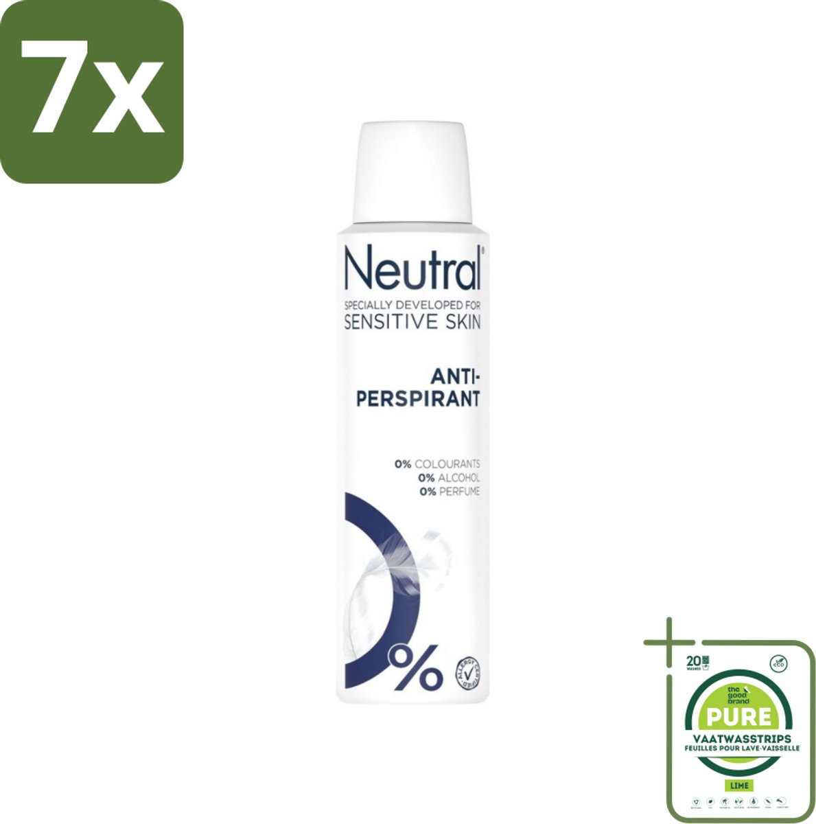 7 x Neutral - Deodorant Spray - Anti-perspirant - Gevoelige Huid - 0% Kleurstof, Parfum & Alcohol - 150 ml - Grootverpakking - Neutral Anti-transpirant - 0% Parfum - 0% Kleurstof - 0% Alcohol - Gevoelige Huid