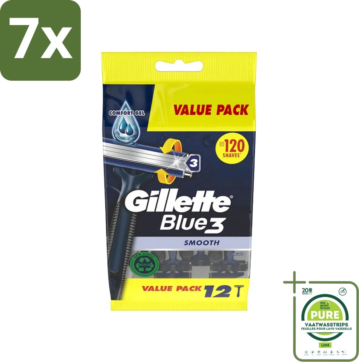 7 x Gillette - Blue 3 Smooth - Wegwerpscheermesjes - Comfortabele scheerbeurt - 6 Scheermesjes - Grootverpakking - Scheermesje - Wegwerpscheermesje - Scheerbeurt - Scherpe Mesjes - Huidbescherming