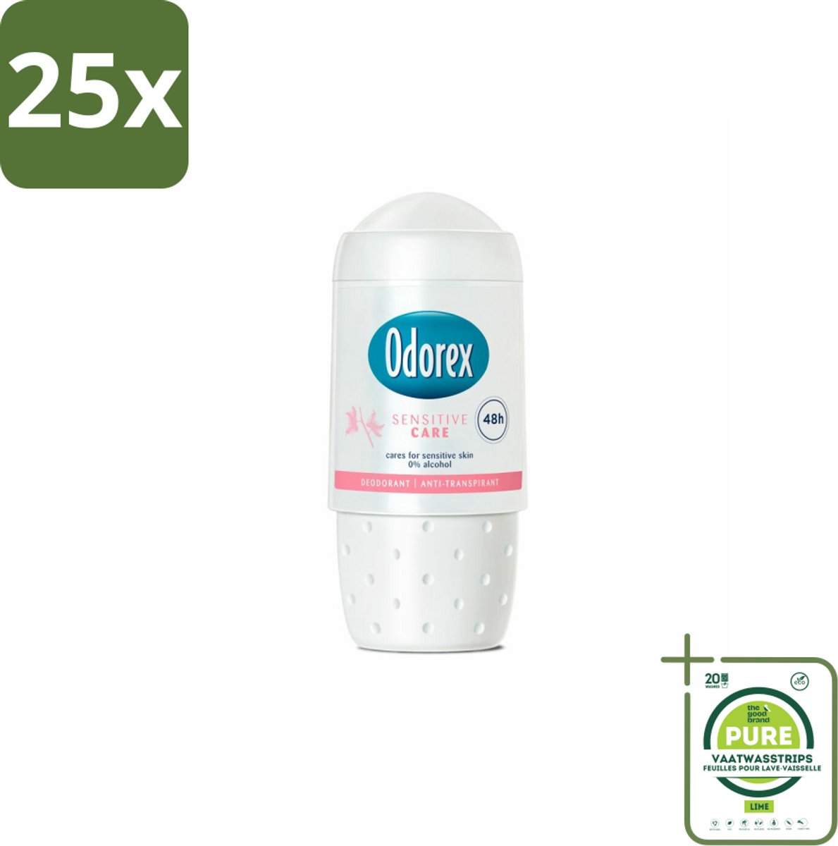 25 x Odorex Deodorant Roller Sensitive Care 50 ml - Grootverpakking - Gevoelige Huid - Deodorant - Roll-on - Huidbescherming - Zweet