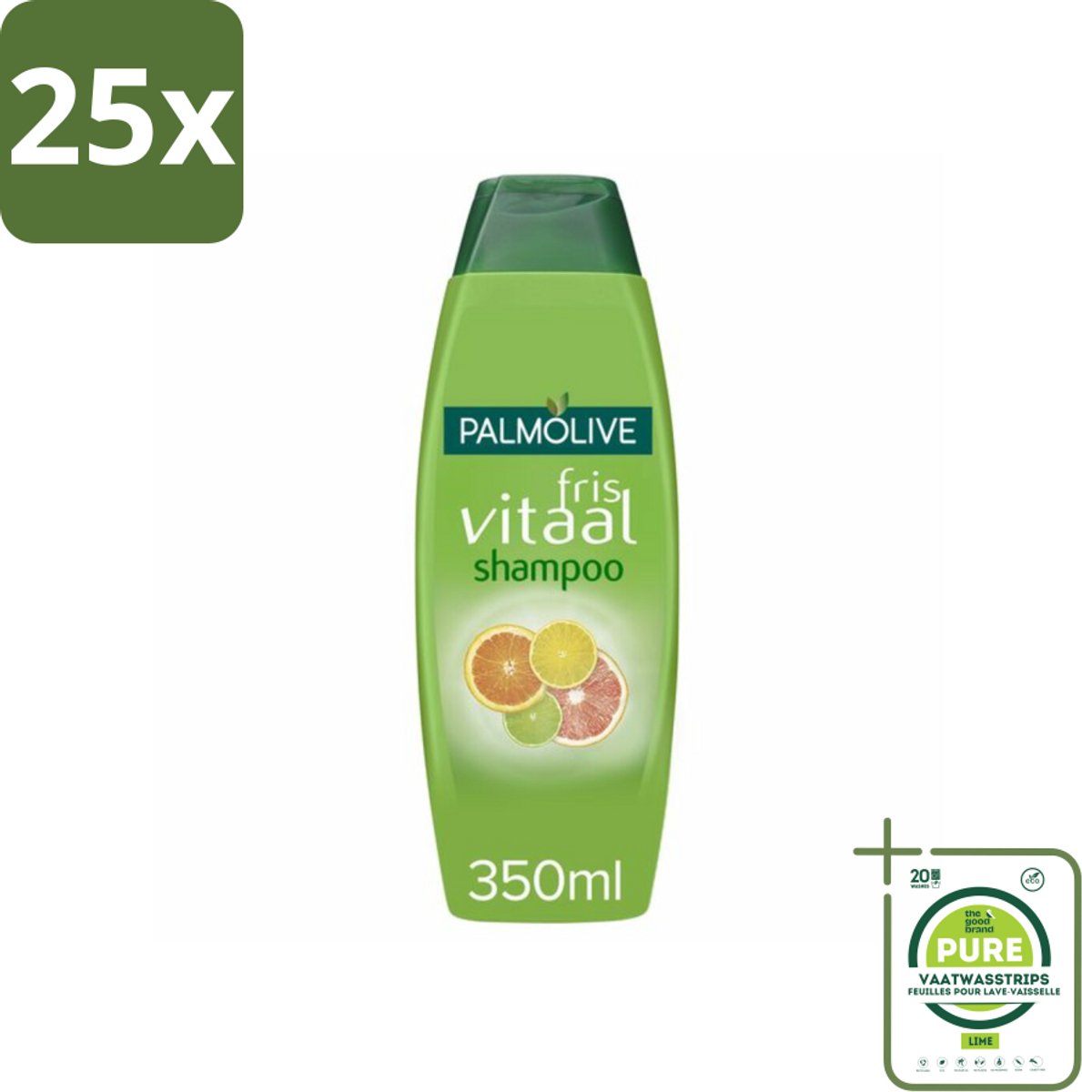 25 x Palmolive Shampoo Fris Vitaal 350 ml - Grootverpakking - Palmolive Fris Vitaal Shampoo - Citrus Shampoo - Haar Reinigen - Haar Vitaliteit - Haar Volume