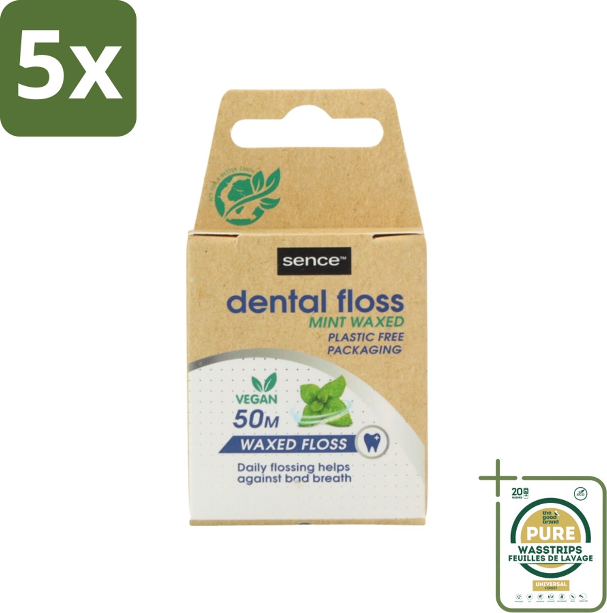 5 x Sence - Fresh Mint - Flosdraad - Verfrissend - 50 meter - Grootverpakking - Flosdraad - Mondhygiëne - Tanden Reinigen - Tandplak Verwijderen - Frisse Mond