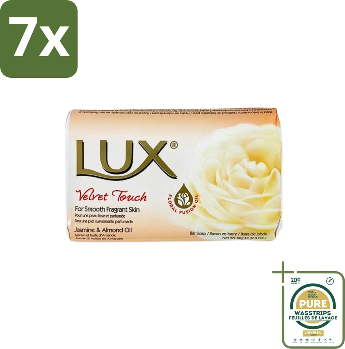 7 x Lux - Zeep - Velvet Touch - Hydraterend - Voor Geurige Huid - 80 g - Grootverpakking - Zeep - Hydraterende Zeep - Zijdezachte Zeep - Geurende Zeep - Huidverzorging