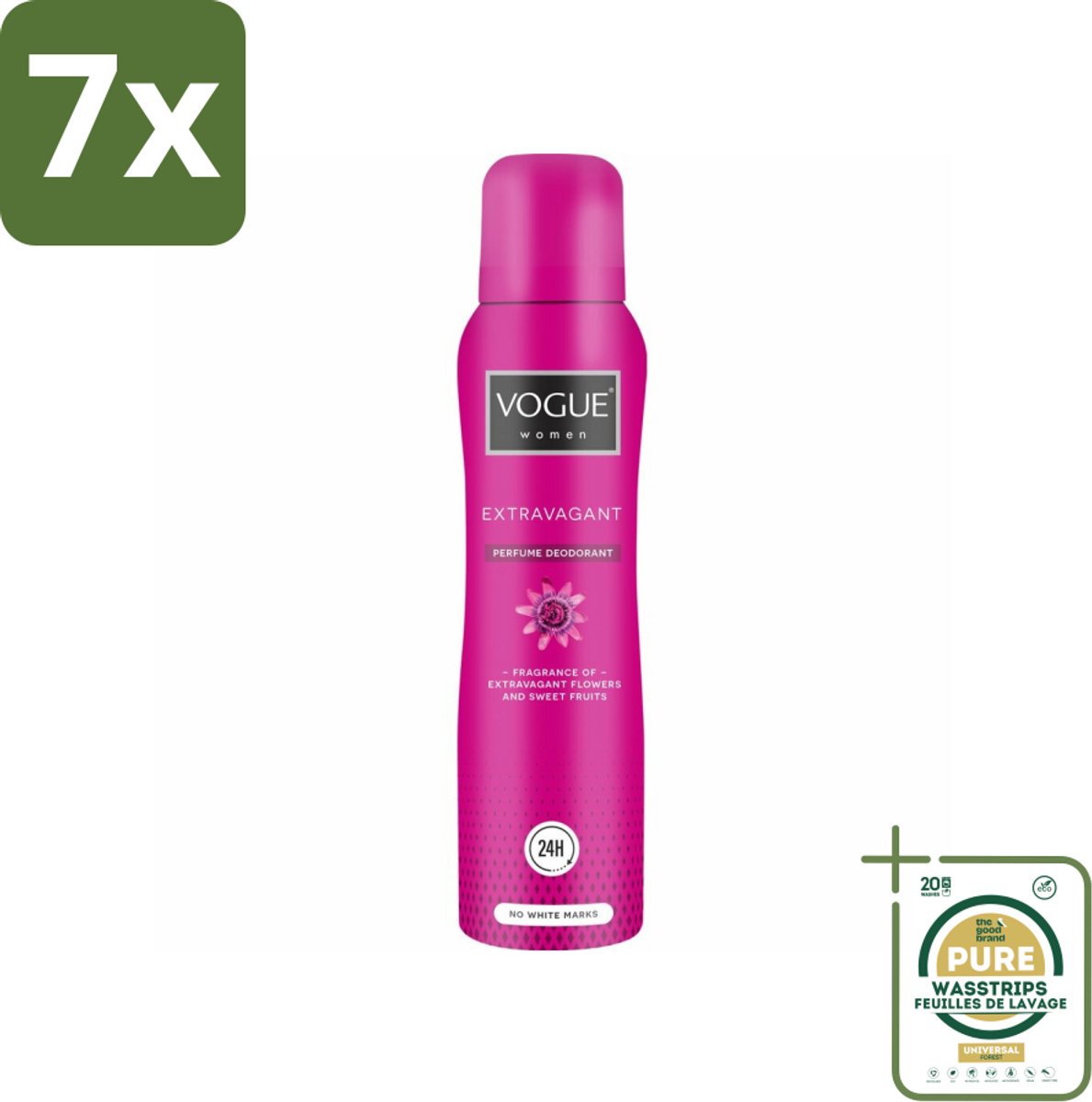 7 x Vogue Women - Extravagant - Parfum Deodorant - 150 ml - Grootverpakking - Parfum Deodorant - Fruitige Geur - Bloemige Geur - 24 Uur Bescherming - Zweetbescherming