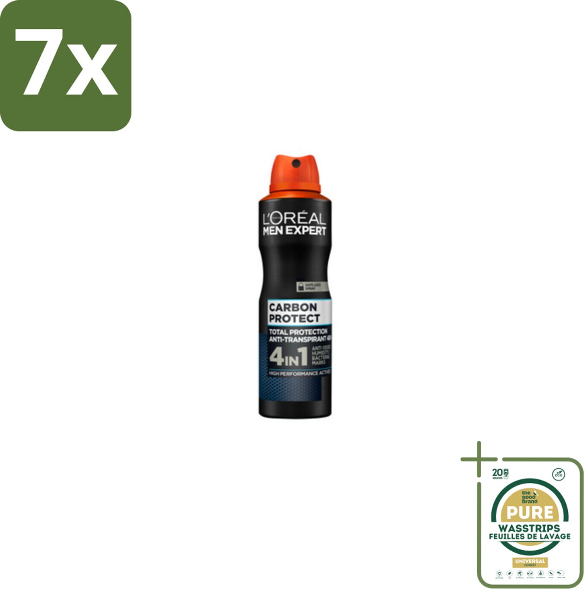 7 x L'Oréal Men Expert Deodorant Spray Carbon Protect 150 ml - Grootverpakking - Deodorant Spray - Anti-geur - Anti-vocht - Anti-bacterie - Vlekken Op Kleding