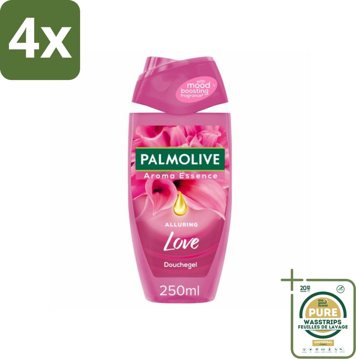 Palmolive Douchegel Aroma Essence Alluring Love 250 ml - Voordeelverpakking - 4 stuks - Hydratatie - Verzorging