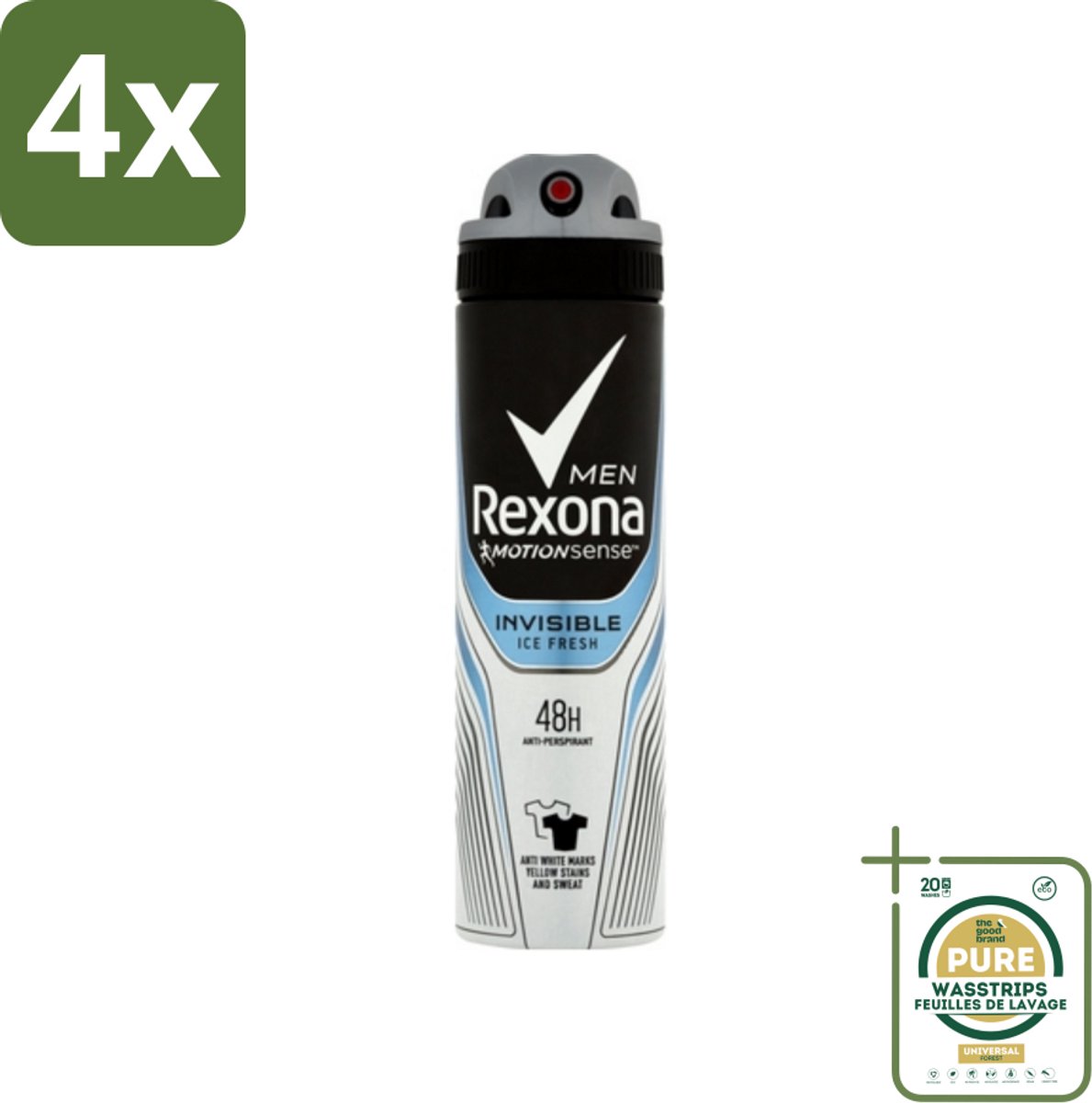 Rexona Men - Invisible Ice Fresh - Deodorant Spray - 150 ml - Voordeelverpakking - 4 stuks - Lichaamsgeur - Mannelijke deodorant