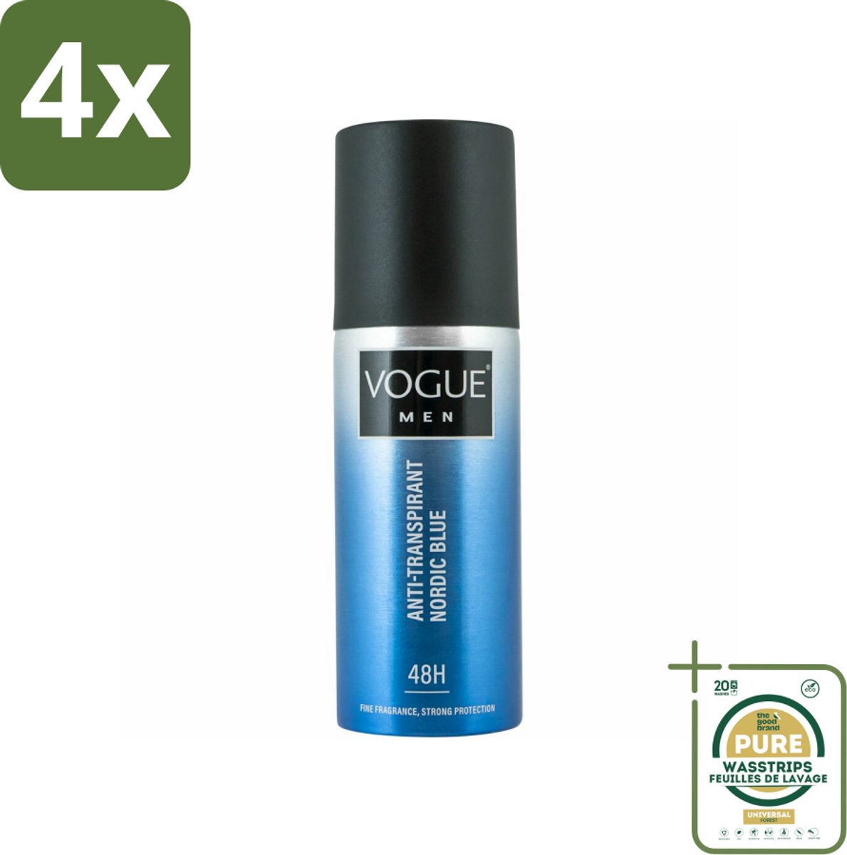 Vogue Anti-Transpirant Nordic Blue 150 ml - Voordeelverpakking - 4 stuks - Zweetvermindering - Frisheid