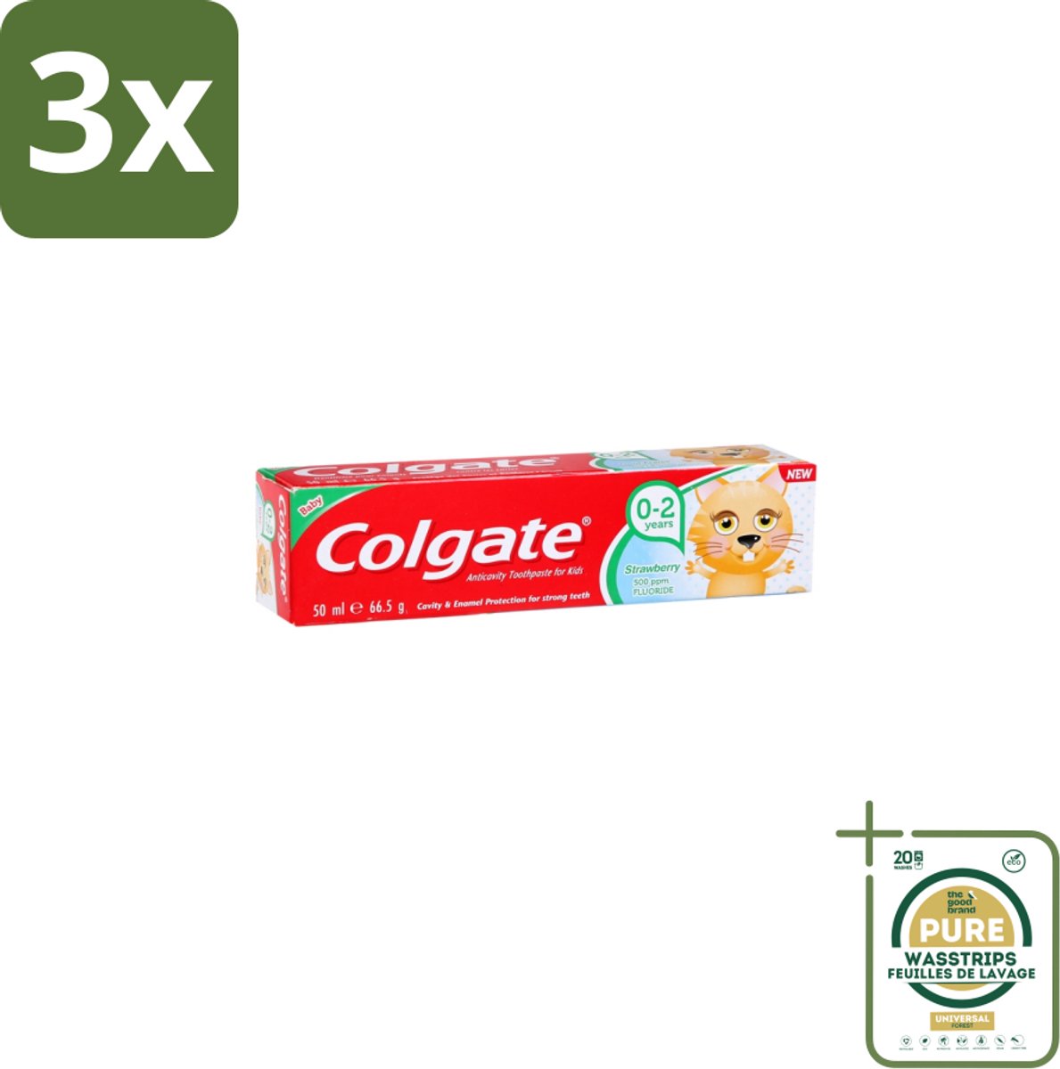 3 x Colgate - Aardbeismaak - Kindertandpasta - Voor 0 tot 2 jaar oud - 50ml - Grootverpakking - Baby Tandenpoetsen - Kindertandpasta - Aardbeismaak - Melkgebit - Gaatjes Voorkomen