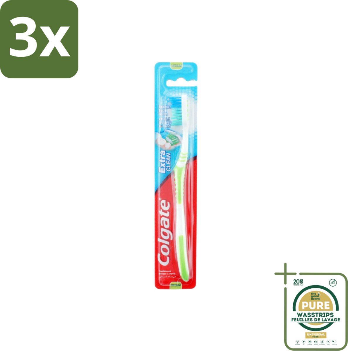 3 x Colgate - Tandenborstel - Extra Clean Medium - 1 Tandenborstel - Grootverpakking - Tandenborstel - Tandenpoetsen - Tandenborstel Extra Clean - Tandenborstel Medium - Tandenborstel Gebogen Kop