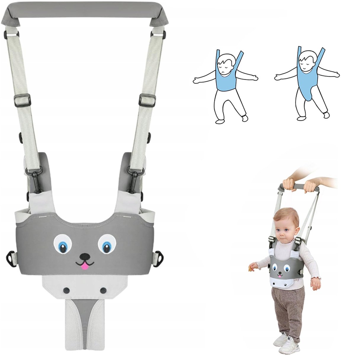 Loophulp voor baby's - Veilige babydrager - Loopstoel - Babyriem - Verstelbaar - Draagzak voor peuters - Alternatief voor een loopstoel - Speciaal ontworpen voor baby's - Kinderwagen - Ademend - Grijs