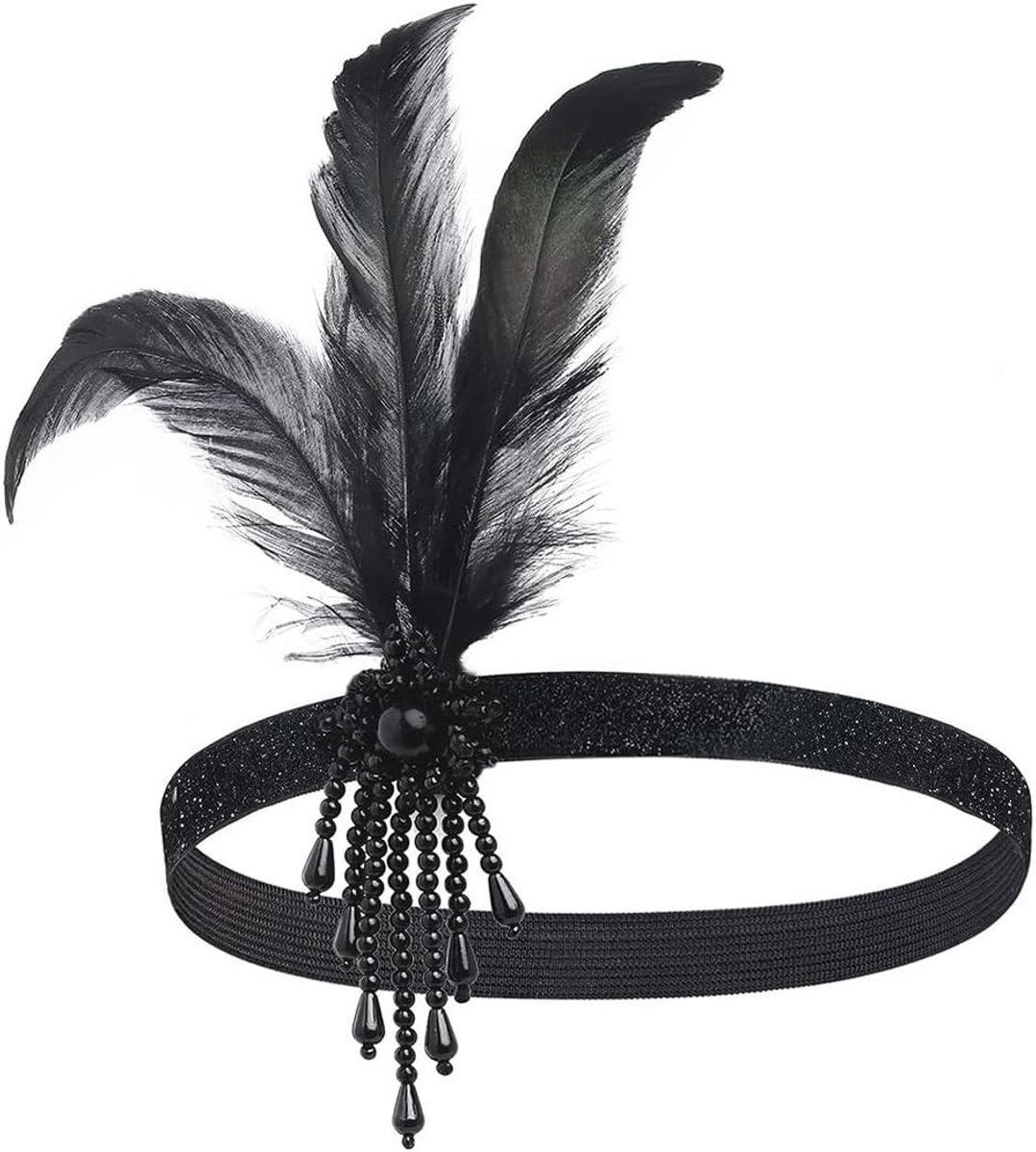 Stijlvolle 1920s Kostuumaccessoires met Veer en Strass - Retro Haarband voor Feestjes, Bruiloften en Carnavals