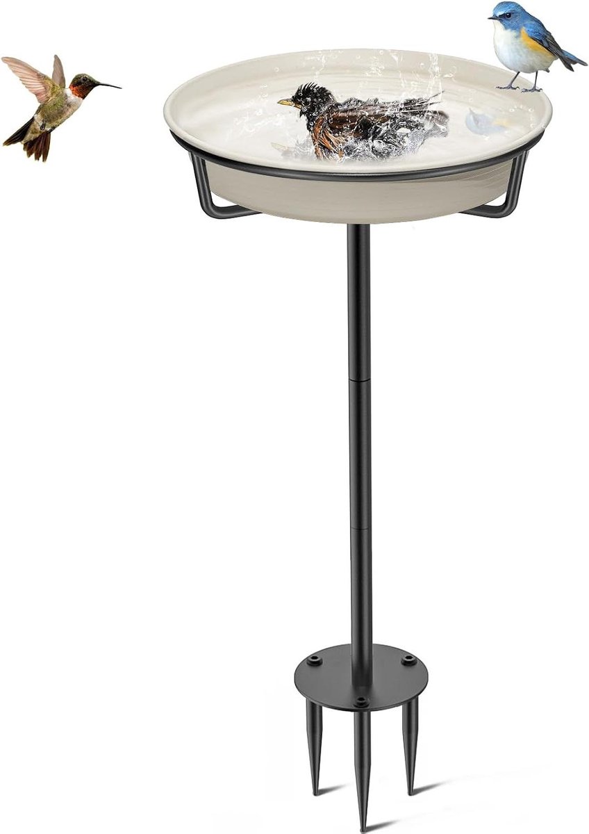 Vogel Drinkbak - Voederplateau - Tuin Decoratie - Stabiele Grondpin - 27 cm Diameter - Wit