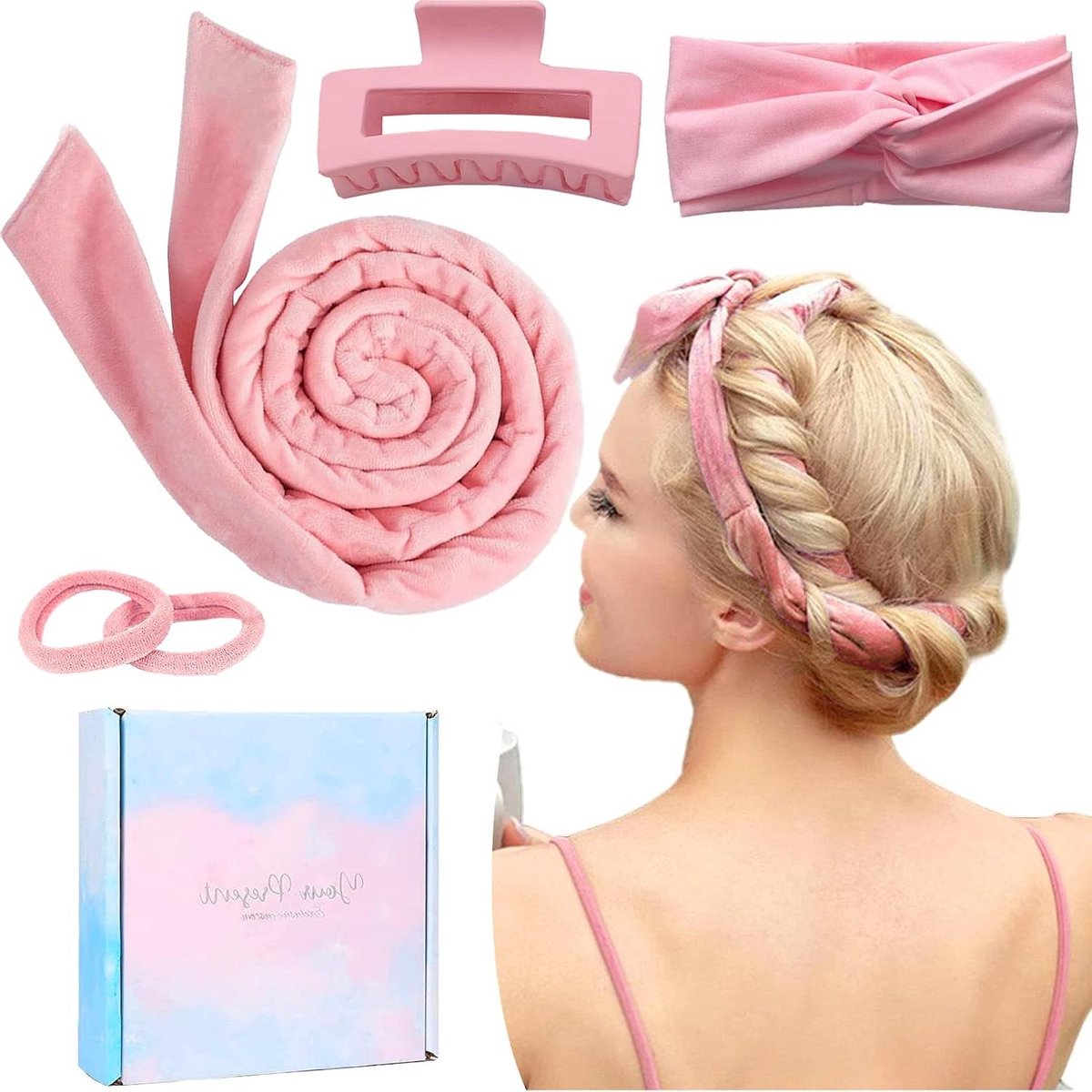 Krulspelden - Haarrollers - Krullen Zonder Hitte - Zacht Velours Materiaal - 9 x 3 x 1 cm - Roze