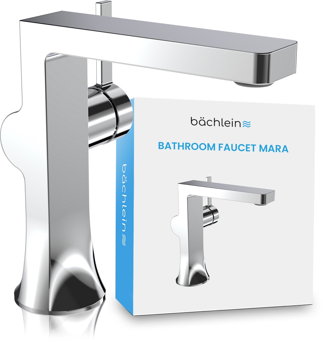 Bächlein badkraan Mara in modern design, eengreepsmengkraan met duurzame keramische cartridge en installatieset, badkraan chroom