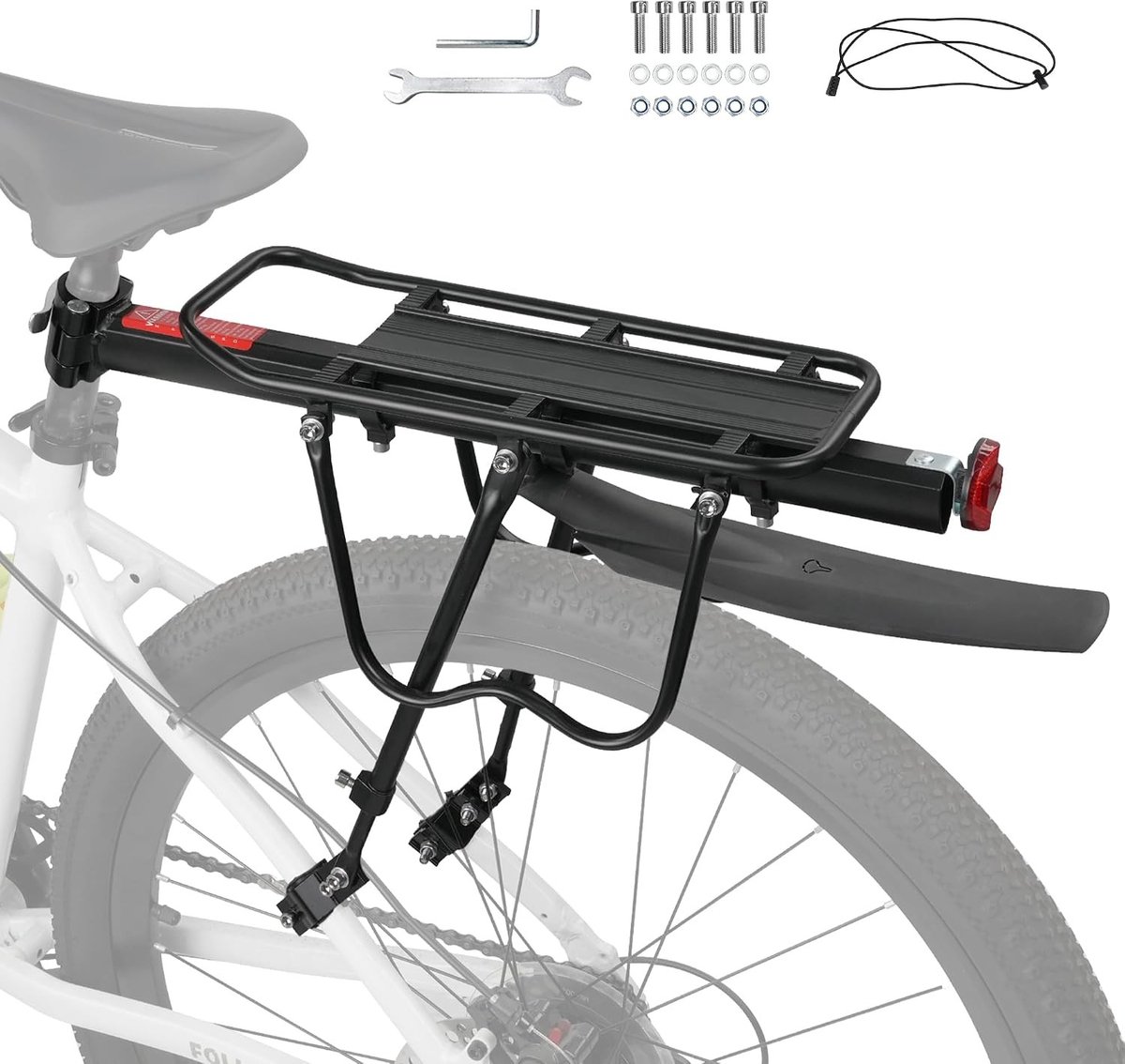 Universele Fietsbagagedrager Achter voor 24-29 Inch MTB, Verstelbaar, Aluminium, 50 kg Draagvermogen, Inclusief Spatborden en Reflector