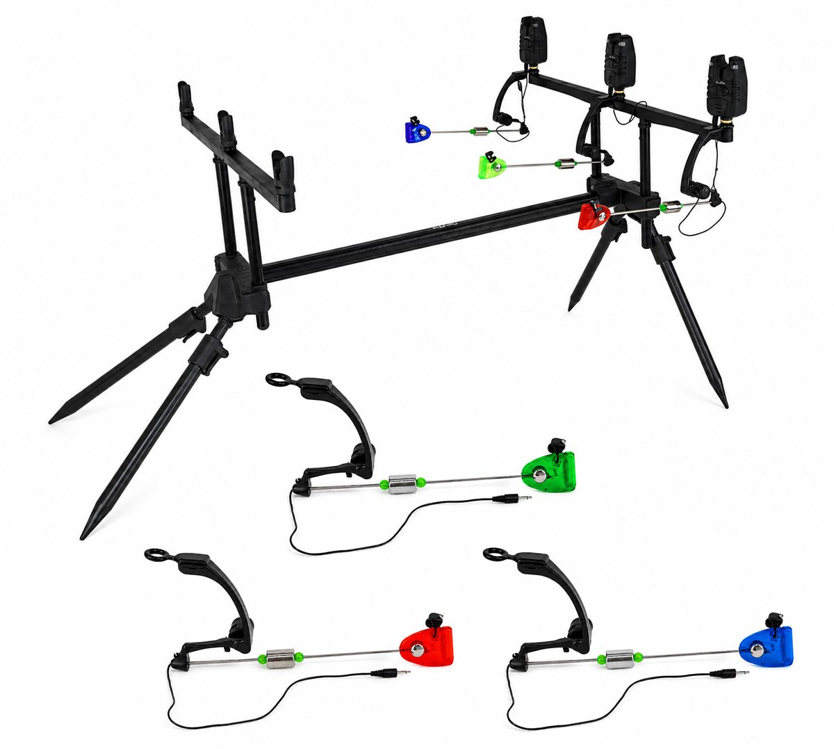 Fish-Xpro Deluxe Rodpod Set - Voor 3 Hengels - Met Beetmelders en Swingers