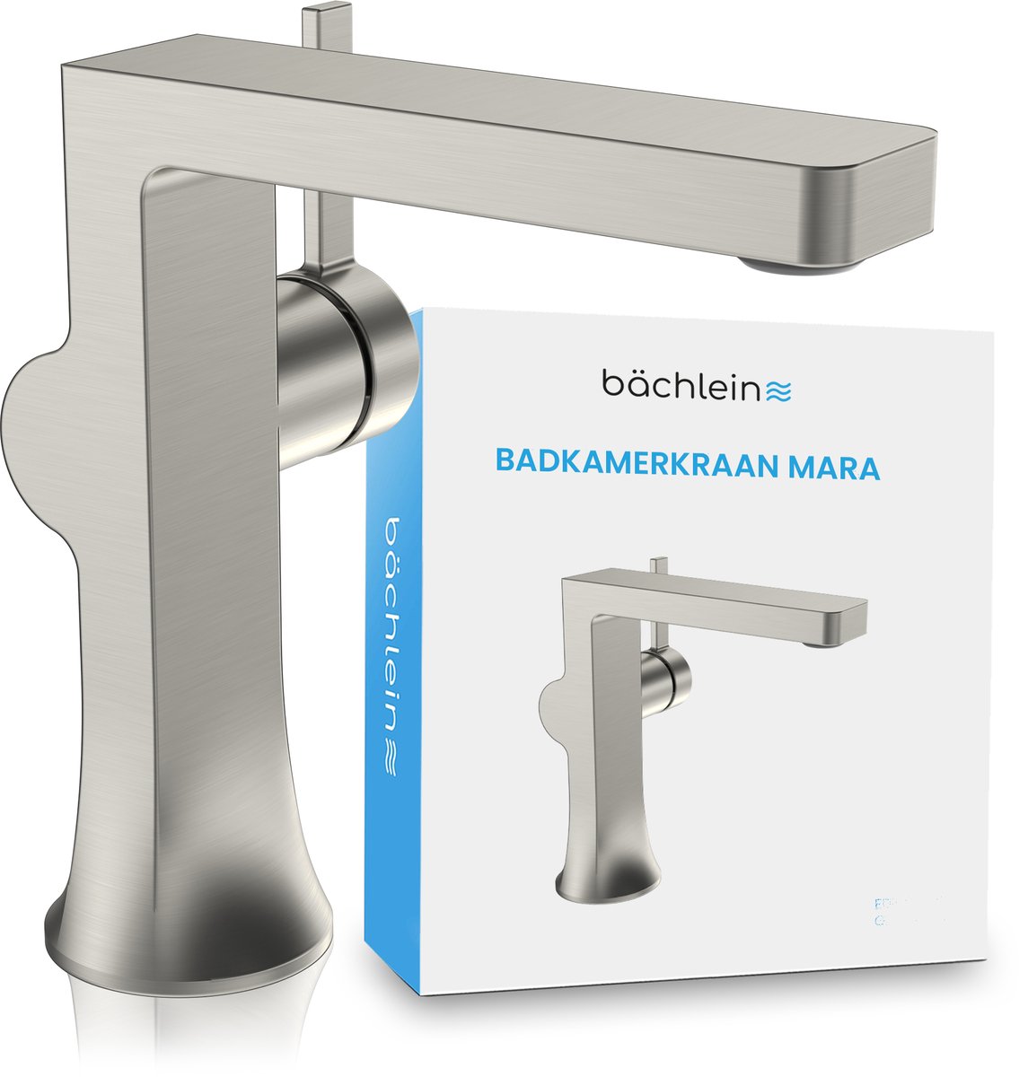 Bächlein badkraan Mara in modern design, eengreepsmengkraan met duurzame keramische cartridge en installatieset, badkraan geborsteld roestvrij staal