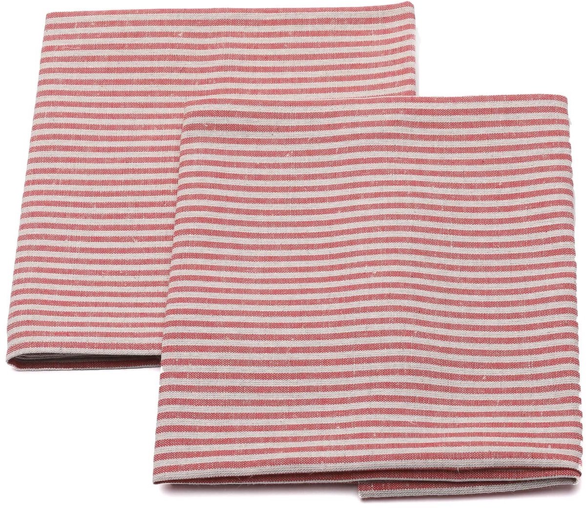 Elzusha - Set van 2 Half Linnen Keukendoeken 47x70 cm - Rood Gestreepd