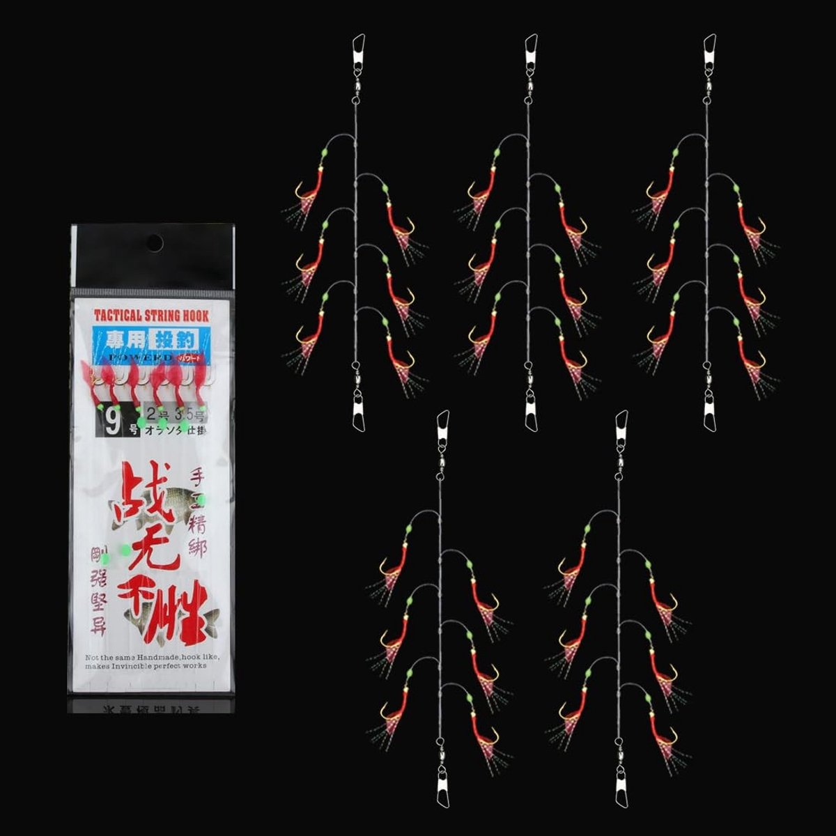 Elzusha - Set van 5 Voorgebonden Mackerel Feathers met Luminous Parels