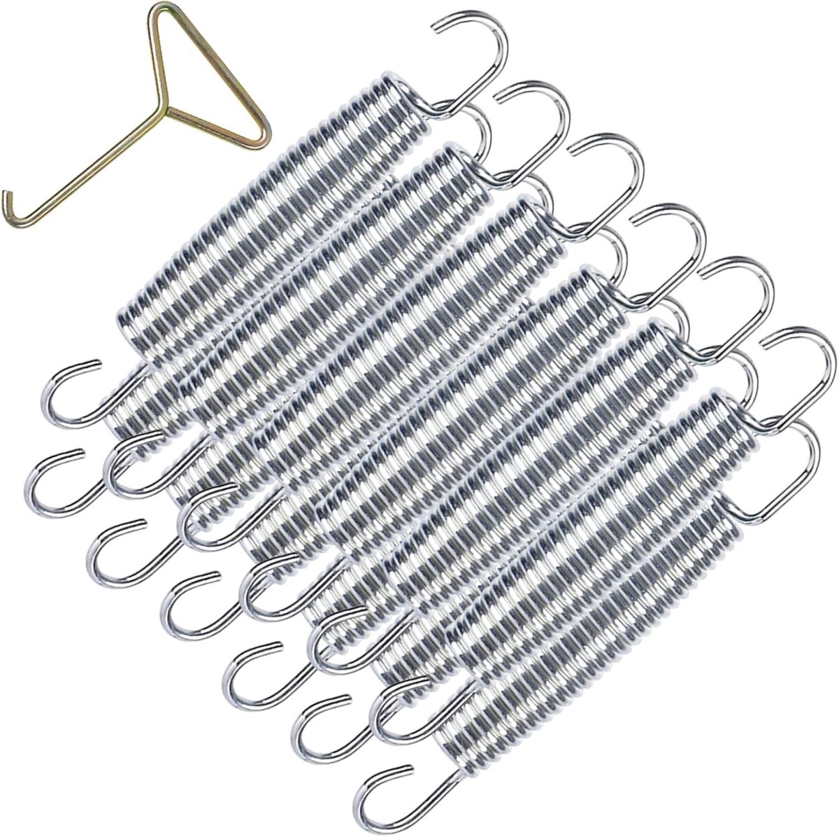 Set van 10 Vervangende Trampolinespringen van 138 mm voor Trampolines van 240 tot 426 cm, Inclusief 1 Stuk Springtool voor Fitness en Recreatief Gebruik