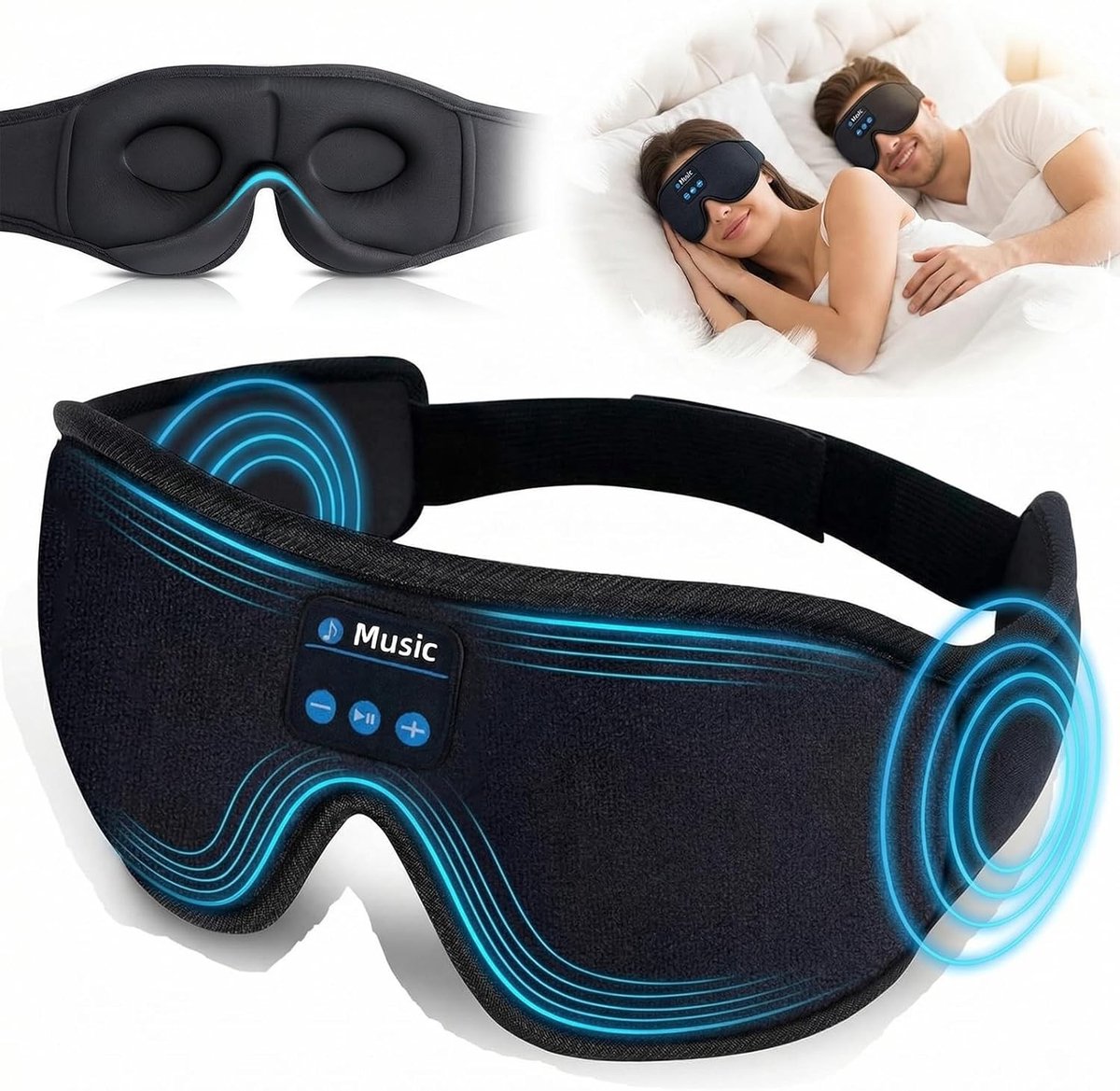 Innovatief 3D-oogmasker met Bluetooth hoofdtelefoon, 360 graden blokkering, comfortabele nachtrust en wasbaar ontwerp