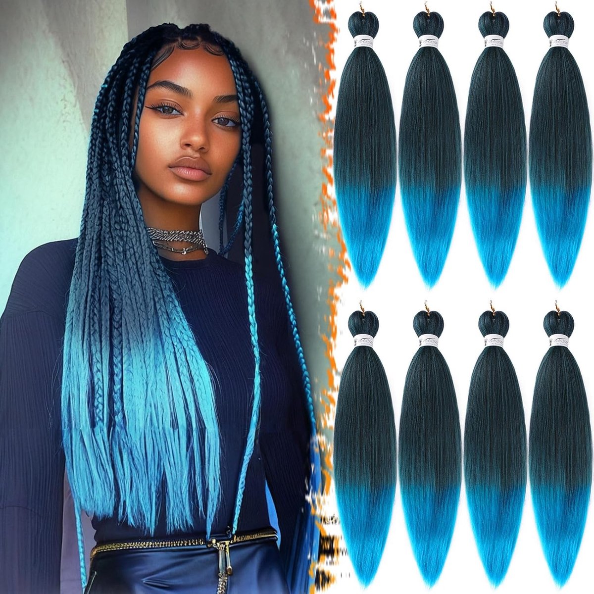 Professionele Ombre Blauwe Vlecht Haar Extensions van 66 cm - 8 Packs Synthetisch Haar met Yaki Textuur voor Eenvoudig Vlechten en Styling