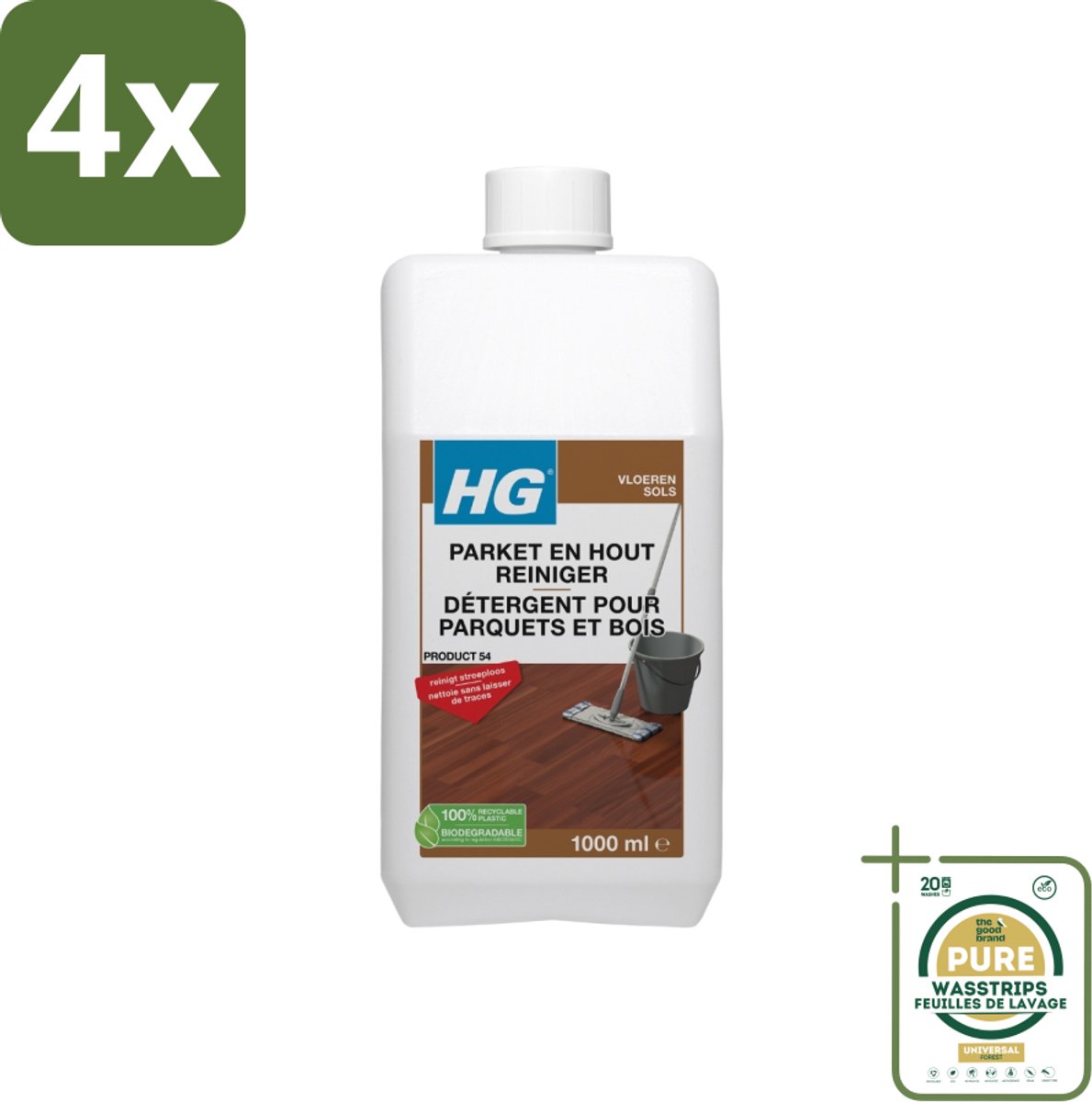 HG Parketreiniger Vloer Polish Cleaner 1 liter - Voordeelverpakking - 4 stuks - Vloerreiniger - HG Parketreiniger