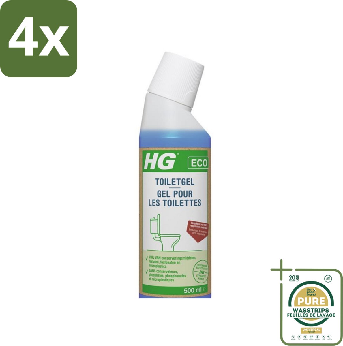 HG ECO - Toiletgel - Verwijdert Vuil & Kalkaanslag - 100% Recyclebare Materialen - 500 ml - Voordeelverpakking - 4 stuks - HG - Ecologisch schoonmaakmiddel