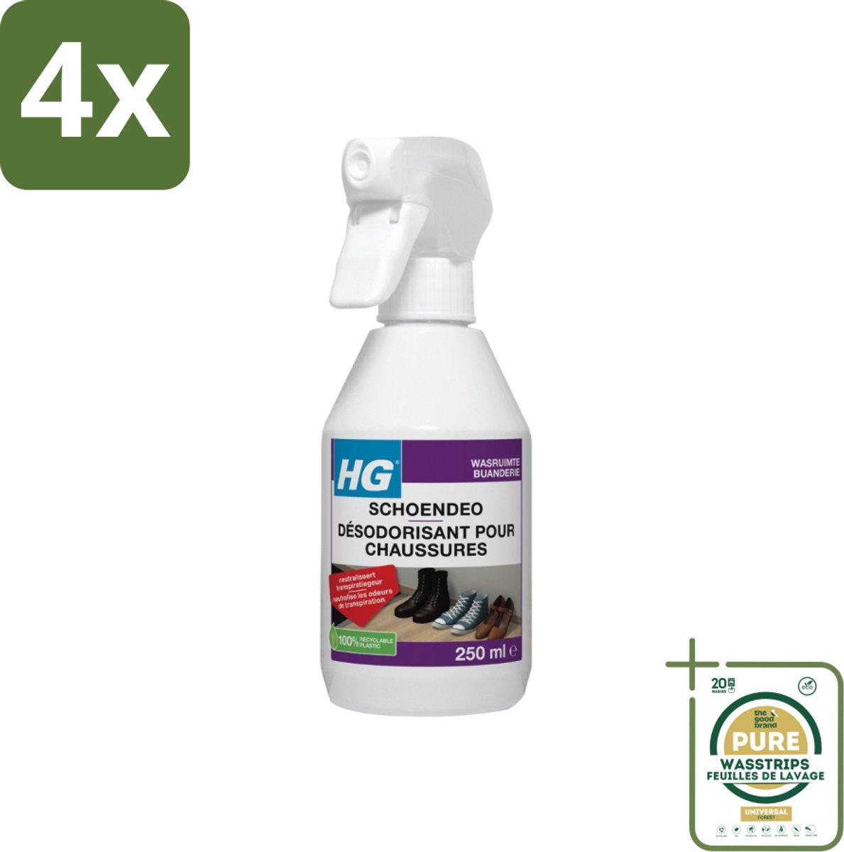 HG Schoendeo 250 ml - Voordeelverpakking - 4 stuks - Schoenen Geur - Schoenen Fris