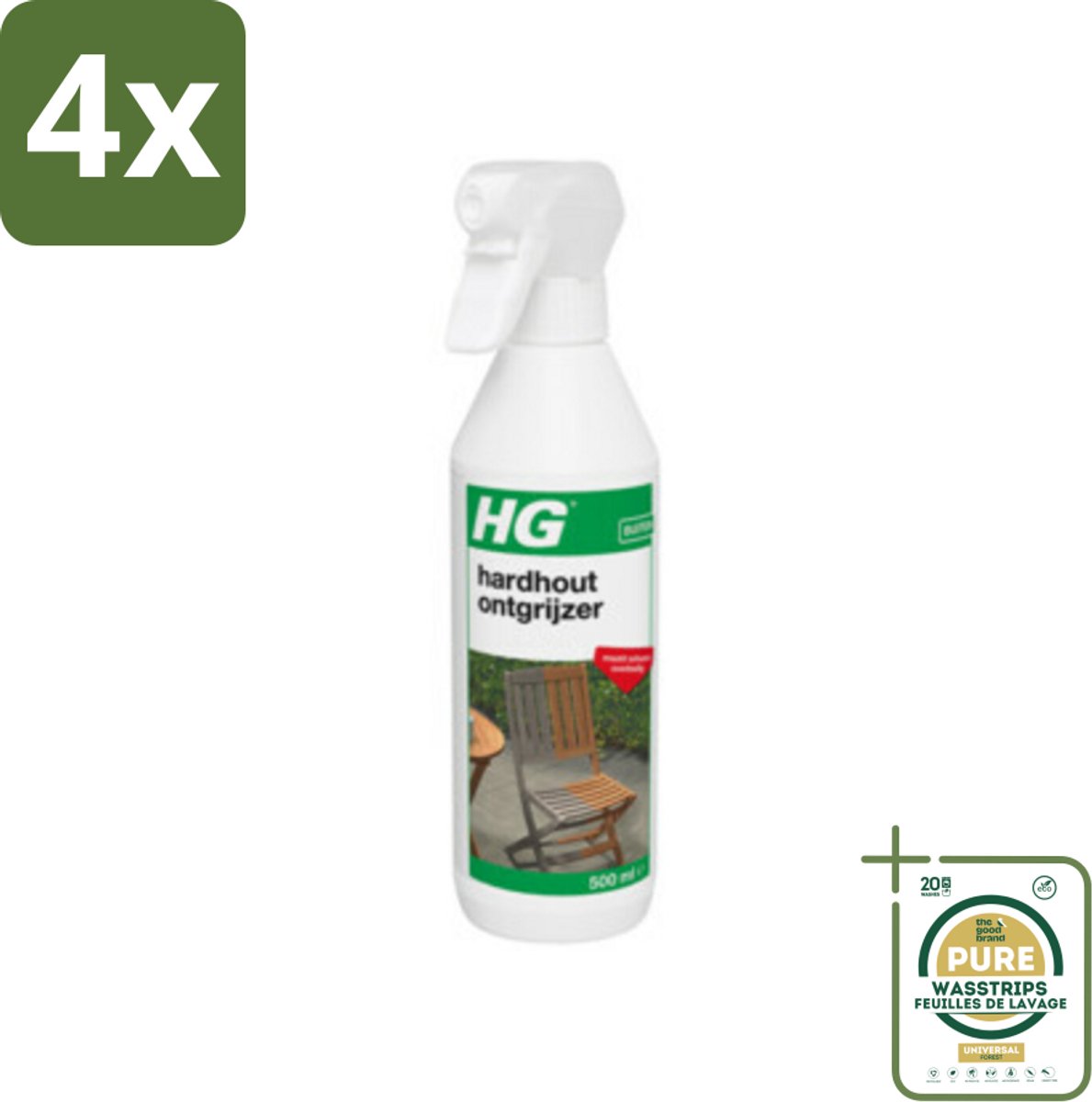 HG Hardhout Ontgrijzer 500 ml - Voordeelverpakking - 4 stuks - Tuinmeubelen schoonmaken - Hout reinigen