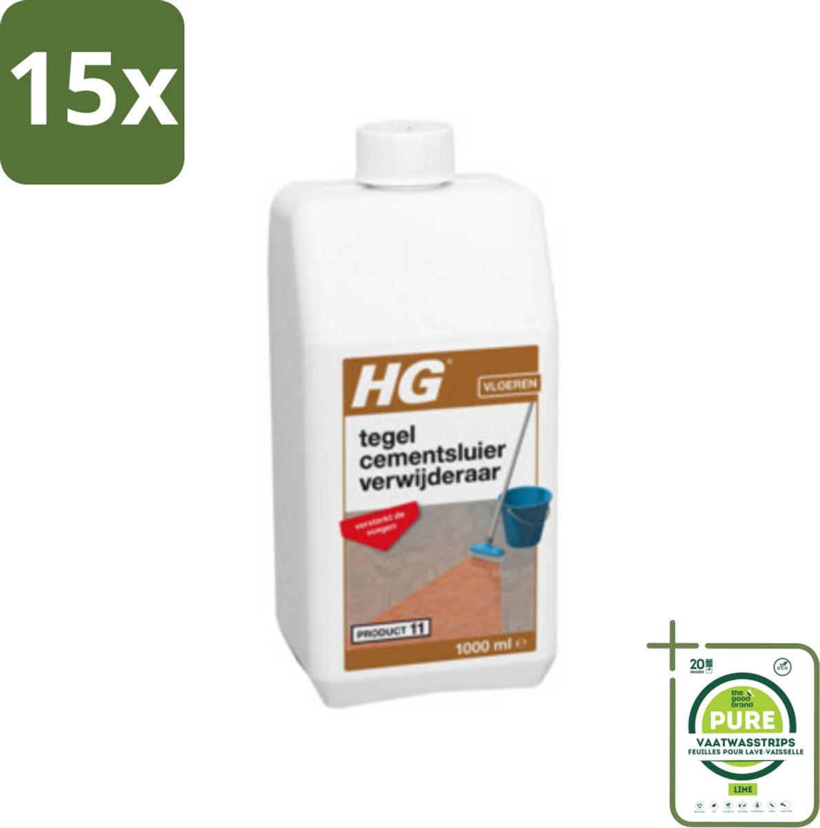 15 x HG Cementsluier Verwijderaar Extra 1 liter - Grootverpakking - Cementsluier Verwijderen - Tegelreiniger - Voegversterker - Tegelonderhoud - Granietreiniger