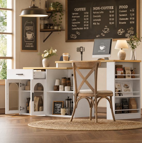 Stilvora Keukeneiland Met 360 Graden Draaibaar Tafelblad Opbergruimte Lade En Planken Voor Kleine Keuken Wit Mdf 136x50x78 Cm van Outdoorchef — afbeelding 2
