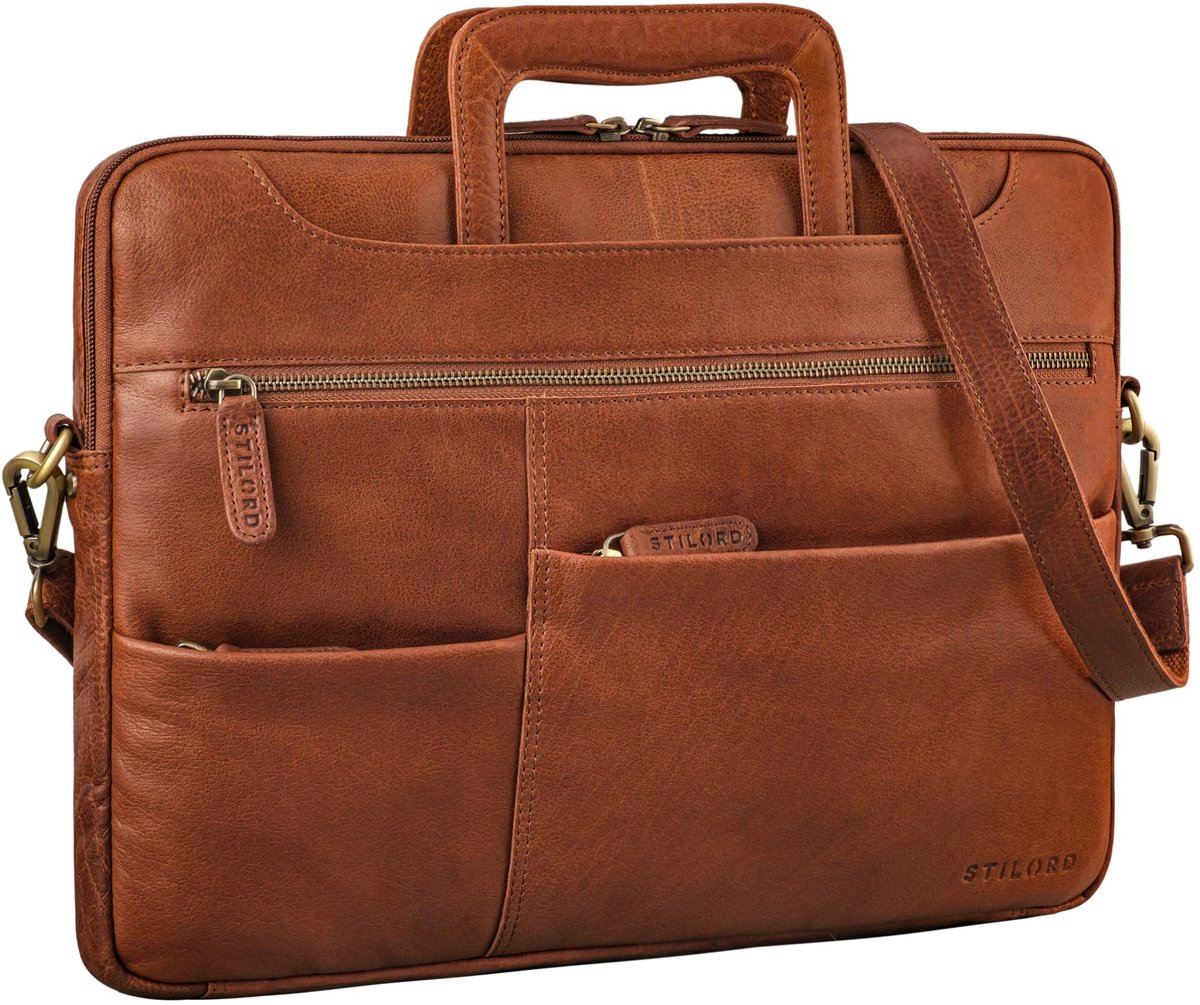 Elzusha - Leren Laptop Tas 15.6 Inch Slim voor Zakenreizen