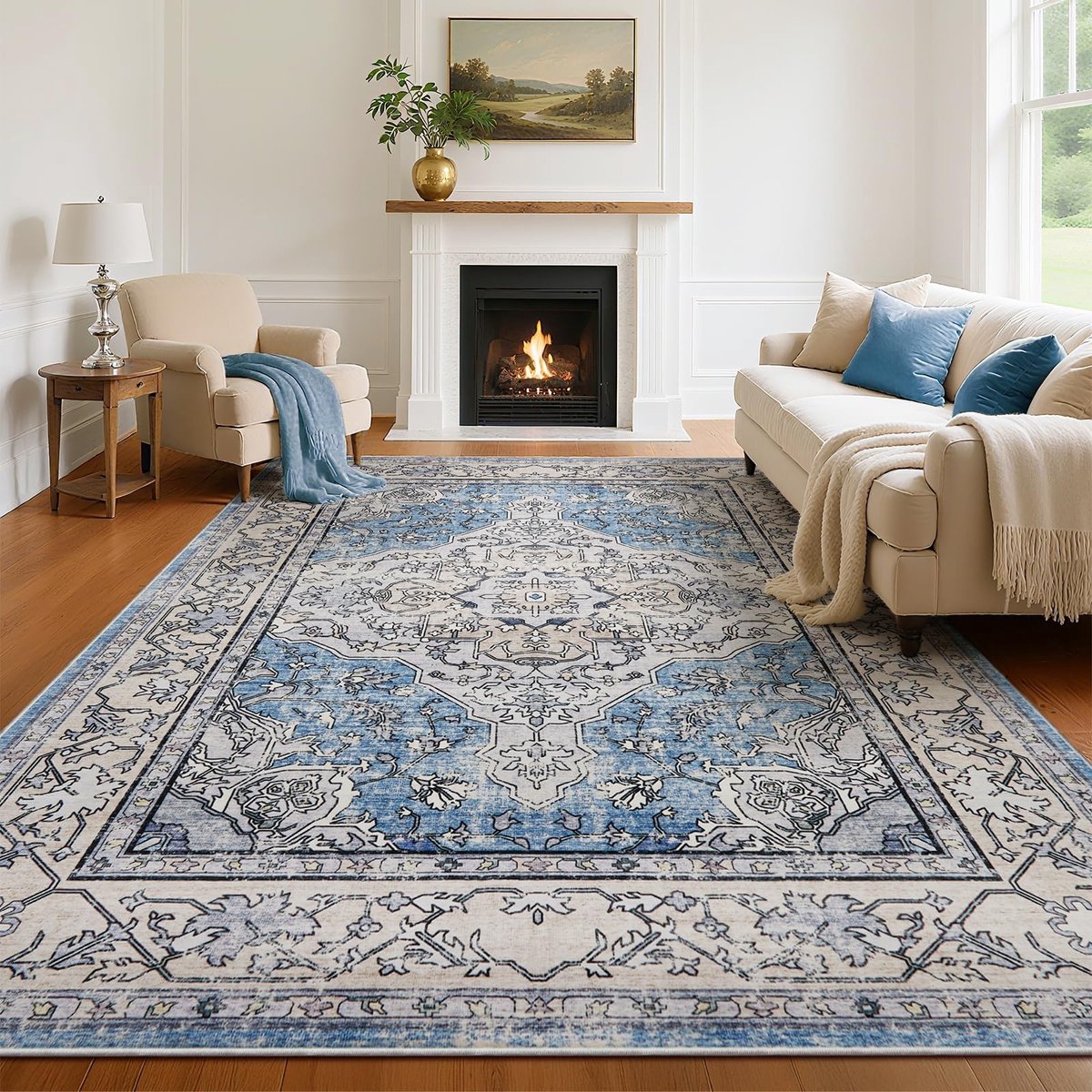 Elzusha - Vintage Vloerkleed voor Woonkamer 80 x 150 cm - Wasbaar, Kort Pool, Antislip Ontwerp