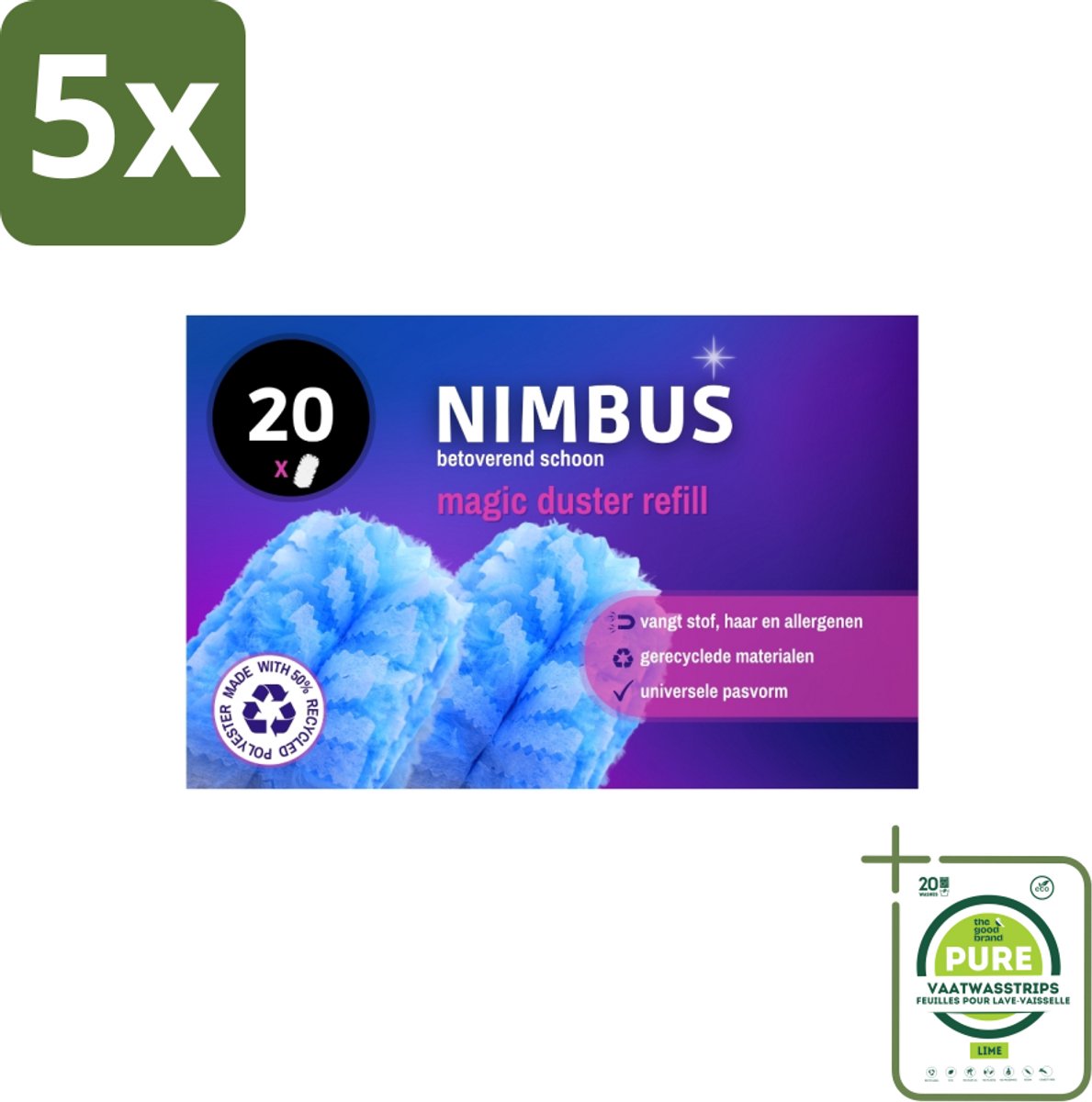 5 x NIMBUS Magic Duster Navulling 20 stuks per verpakking - Grootverpakking - Stofdoekje - Stofverwijderen - Stofallergie - Haren Verwijderen - Duster