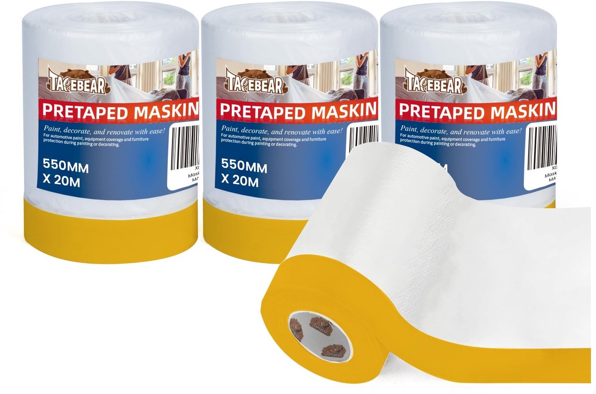 Elzusha - 4 Rollen Afplakfolie met Plakband 550 mm x 20 m