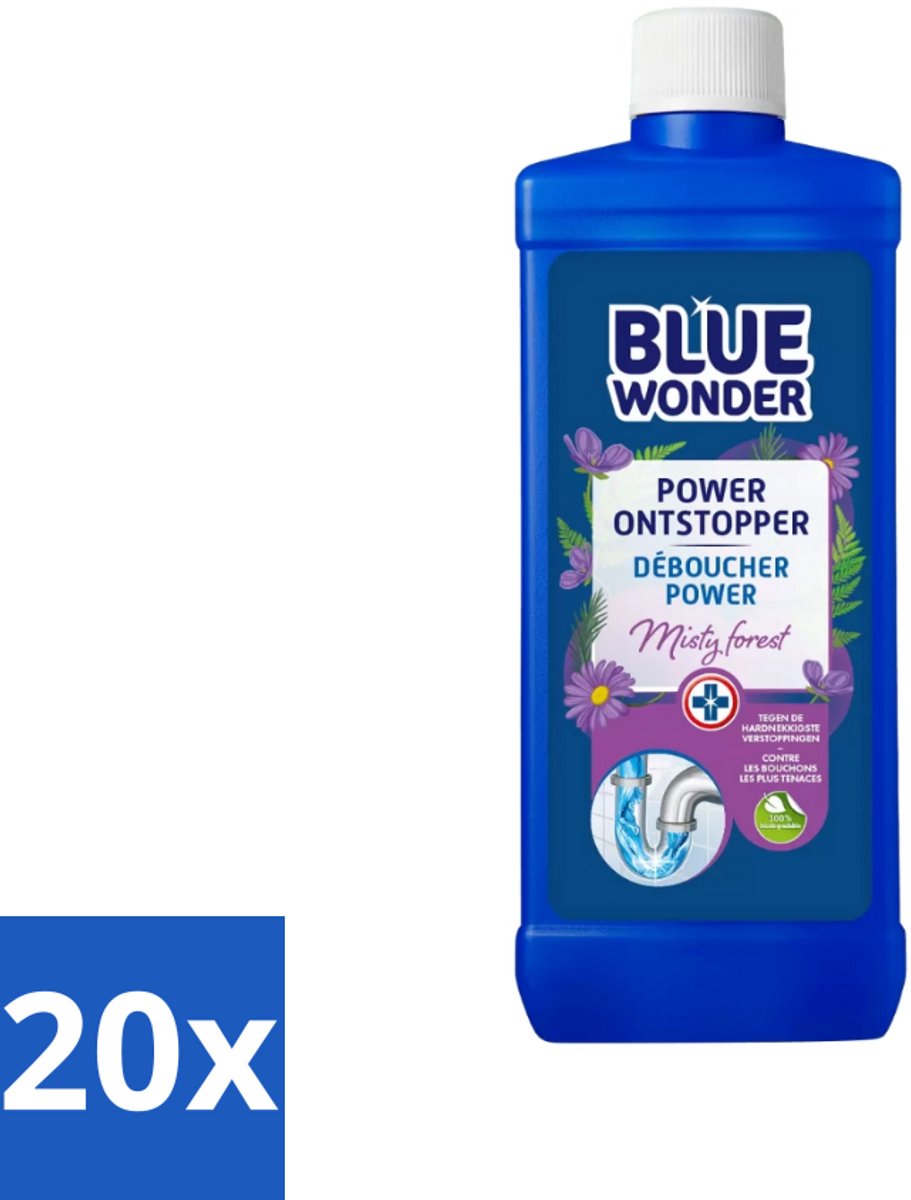 20 x Blue Wonder - Ontstopper - Misty Forest - Tegen Hardnekkige Ontstopping - 500 ml - Ontstopper - Verstopping - Afvoer - Gootsteen - Wastafel