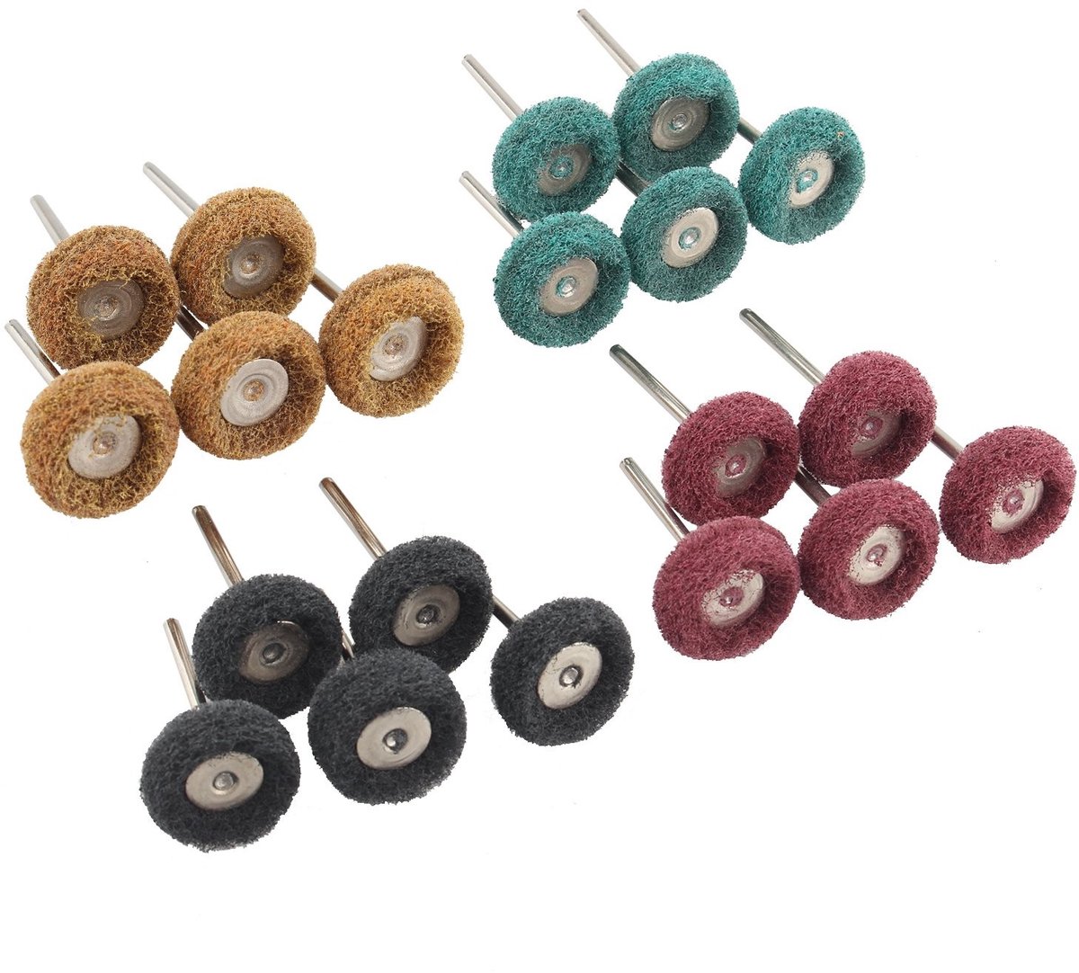 Elzusha- Polijstwielen Set - 20 Stuks - 25 mm Diameter - 3 mm Schacht - Schuurkorrel 80/150/240/300 - Duurzaam Schuurmateriaal - Voor Metaal en Sieraden - Schuurwielen