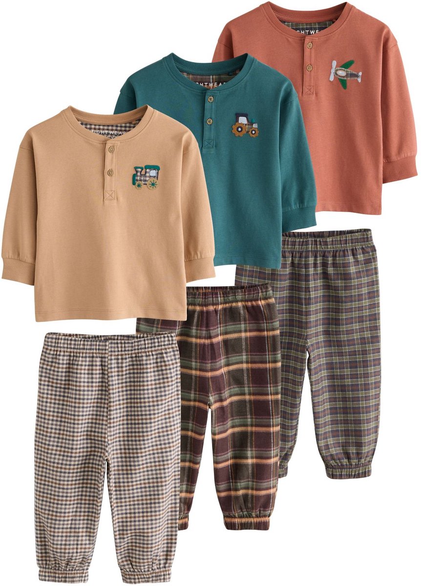 Next - Jongens - Set van 3 geweven pyjamabroeken met ruit - Bruin