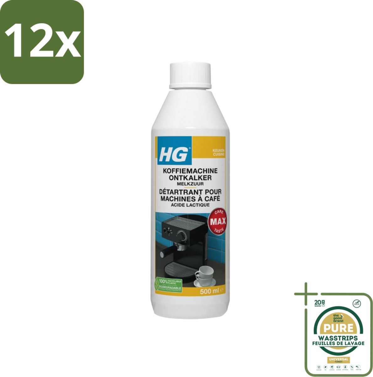 HG Koffiemachine Ontkalker Melkzuur 500 ml - Voordeelverpakking - 12 stuks - Koffiemachine schoonmaken - Espresso ontkalken