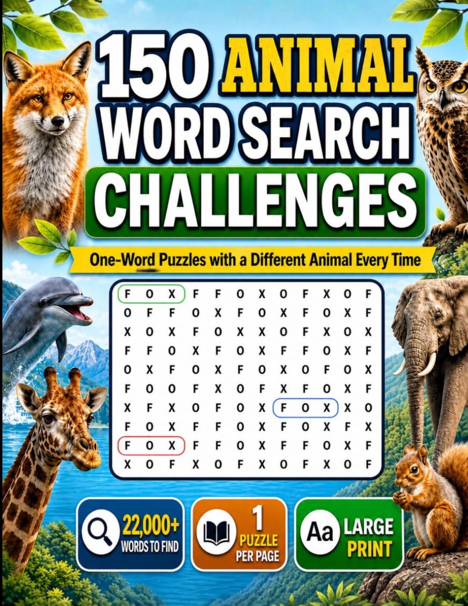 150 Animal Word Search Challenges: Large Print One-Word Puzzles with 22,000+ Words to Find and a Different Animal - ShopVlot